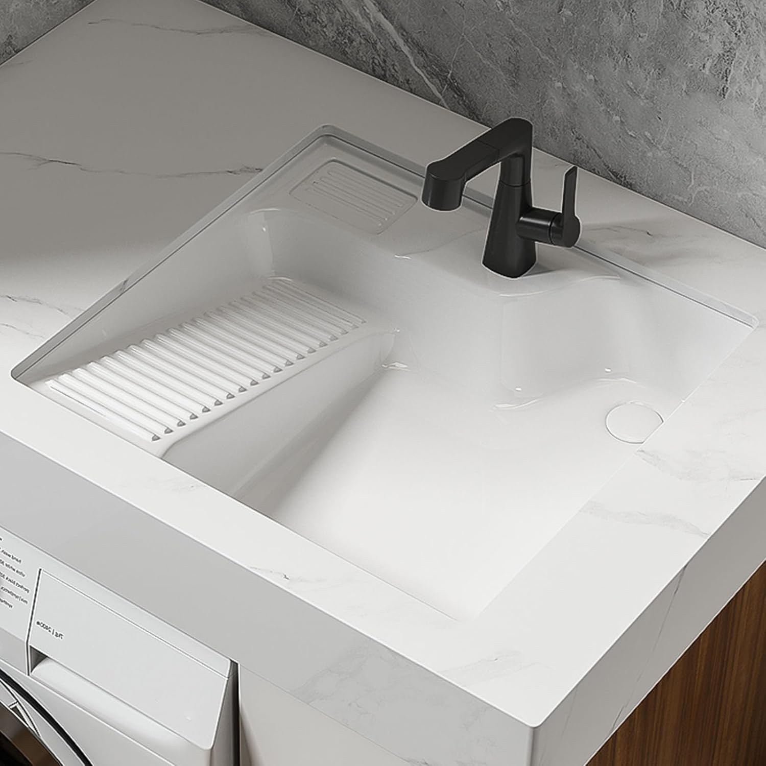Square Vanity Bathroom Sink,Bathroom undermount Ceramic Sink wiht Washboard,Laundry & Utility Room Sinks,Comes with Drain Set and mounting Screws, Suitable for bathrooms, Laundry Rooms
