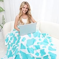 Vista 2 de Manta de forro polar azul para niñas de 50 x 60 pulgadas, suave, ligera, mullida para dormitorio, sofá, regalos de cumpleaños, manta decorativa cian