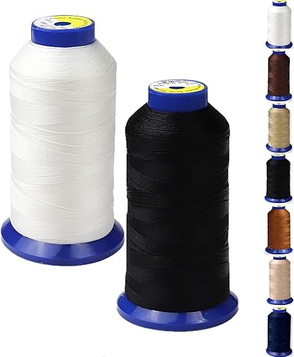Hilo de nailon para coser cuero, tapicería, jeans y pelucas #69 T70 tamaño 210D3 1400 yardas (negro + blanco)