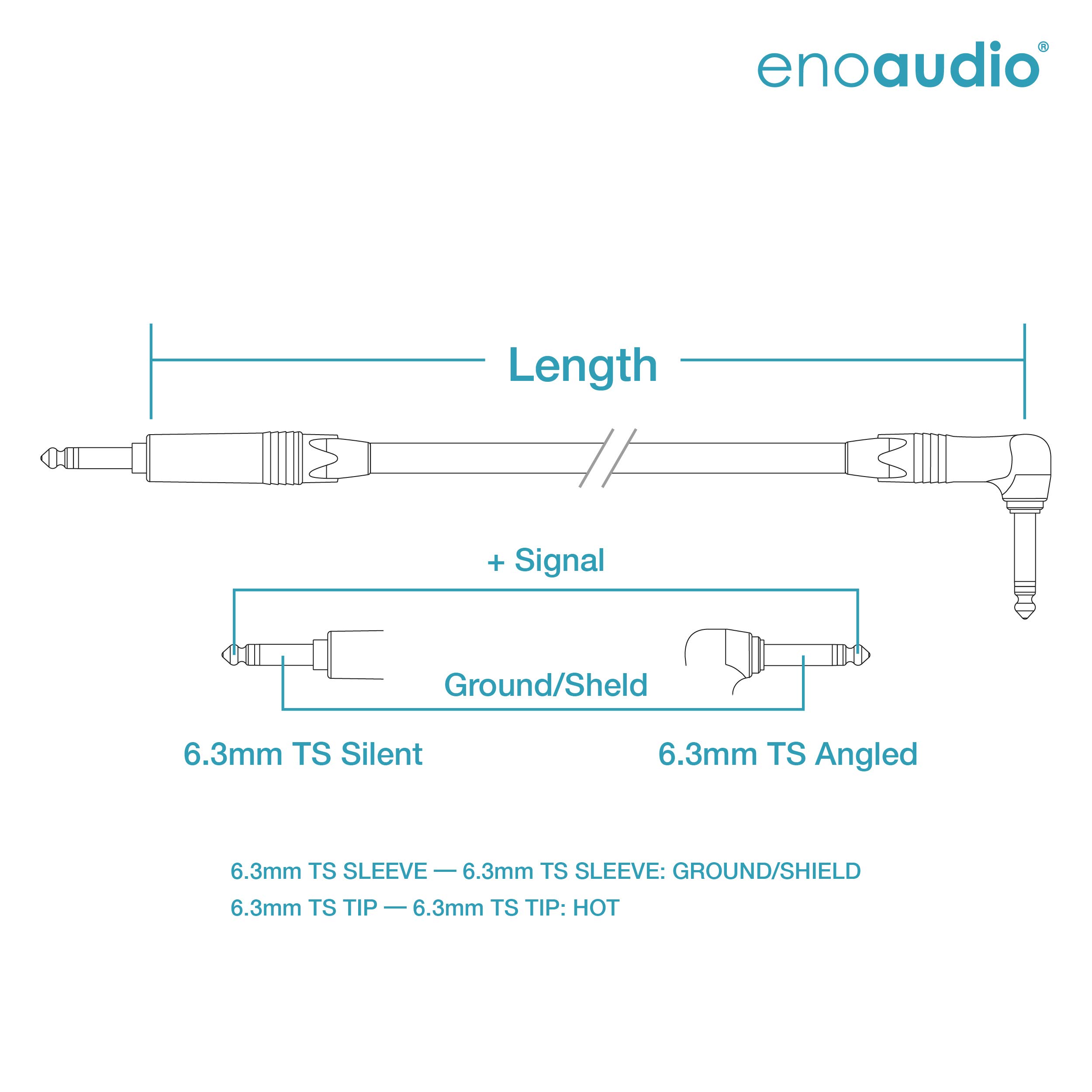 enoaudio Mogami 2524 Instrument Kabel | Neutrik Gold Silent Switch 6,3mm TS klinke - 6,3mm TS winkelklinke | HiFi, 10 m