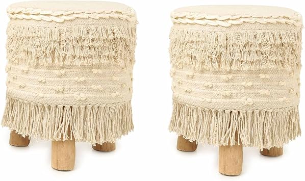 REDEARTH Foot Stool -Handmade Wooden 4 Legs Tufted Seat Footrest for Living Room, Bedroom, Nursery, kidsroom, Patio, Gym; 100% Cotton 16x14x14; Natural