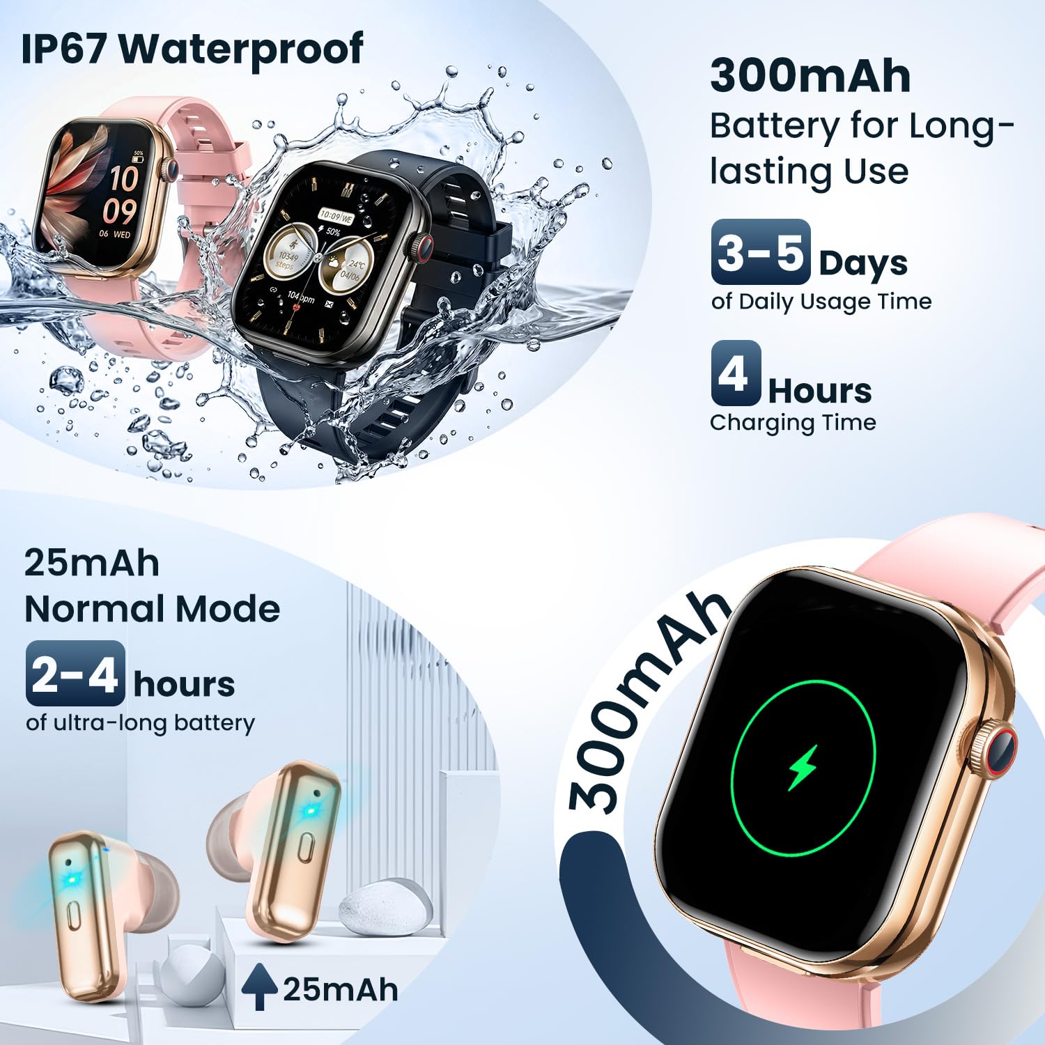 Montre Connectée avec Écouteurs Sports Smartwatch: Repondre Appel Sommeil Fréquence Cardiaque SpO2 Cardio Étanche Fitness Tracker 2.02" HD Écran Écouteurs et Montre 2 en 1 Homme Femme pour Android iOS