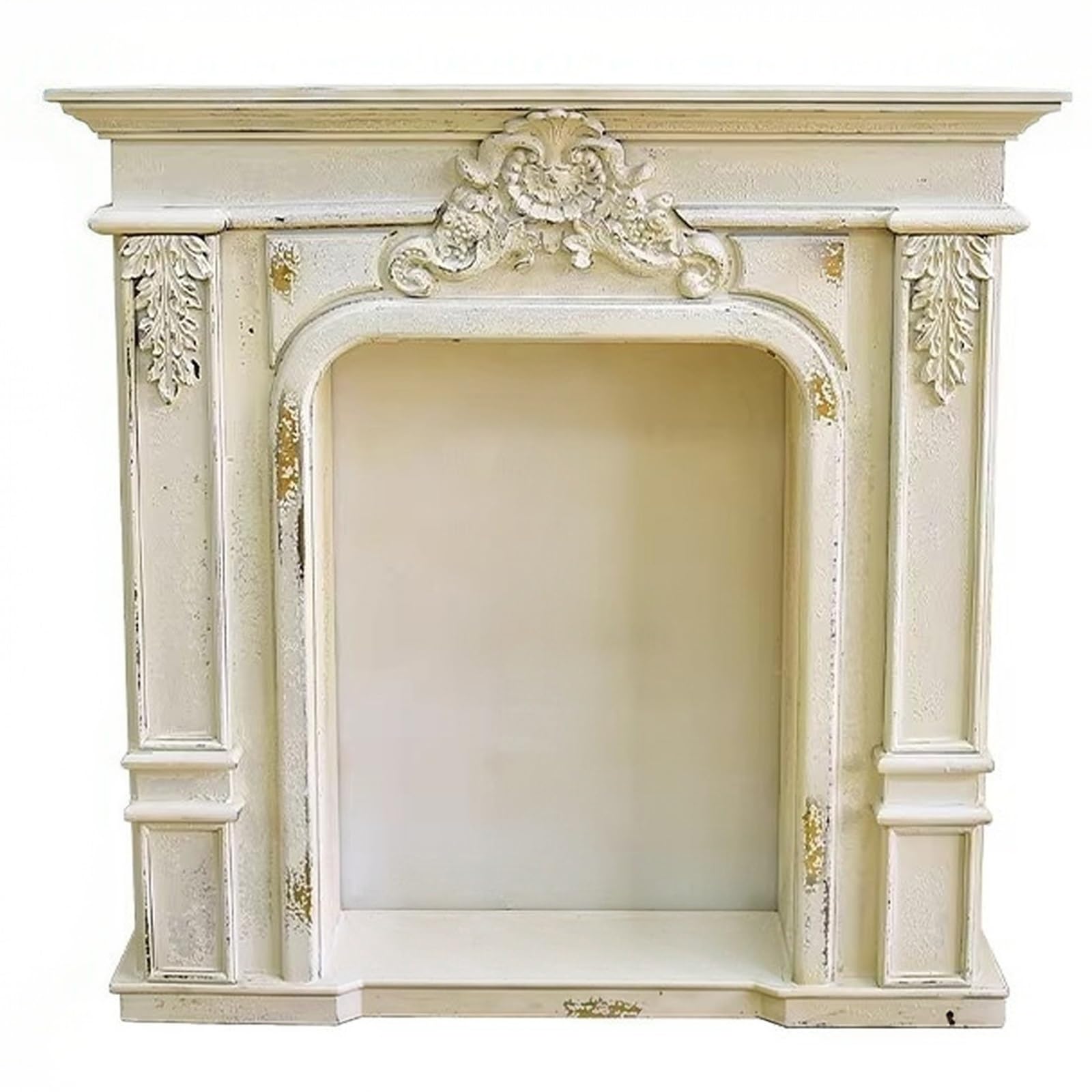 Mantels Surrounds Distressed White MDF Ornate French Country Fireplace Mantel Surround Vintage Decorated Frame