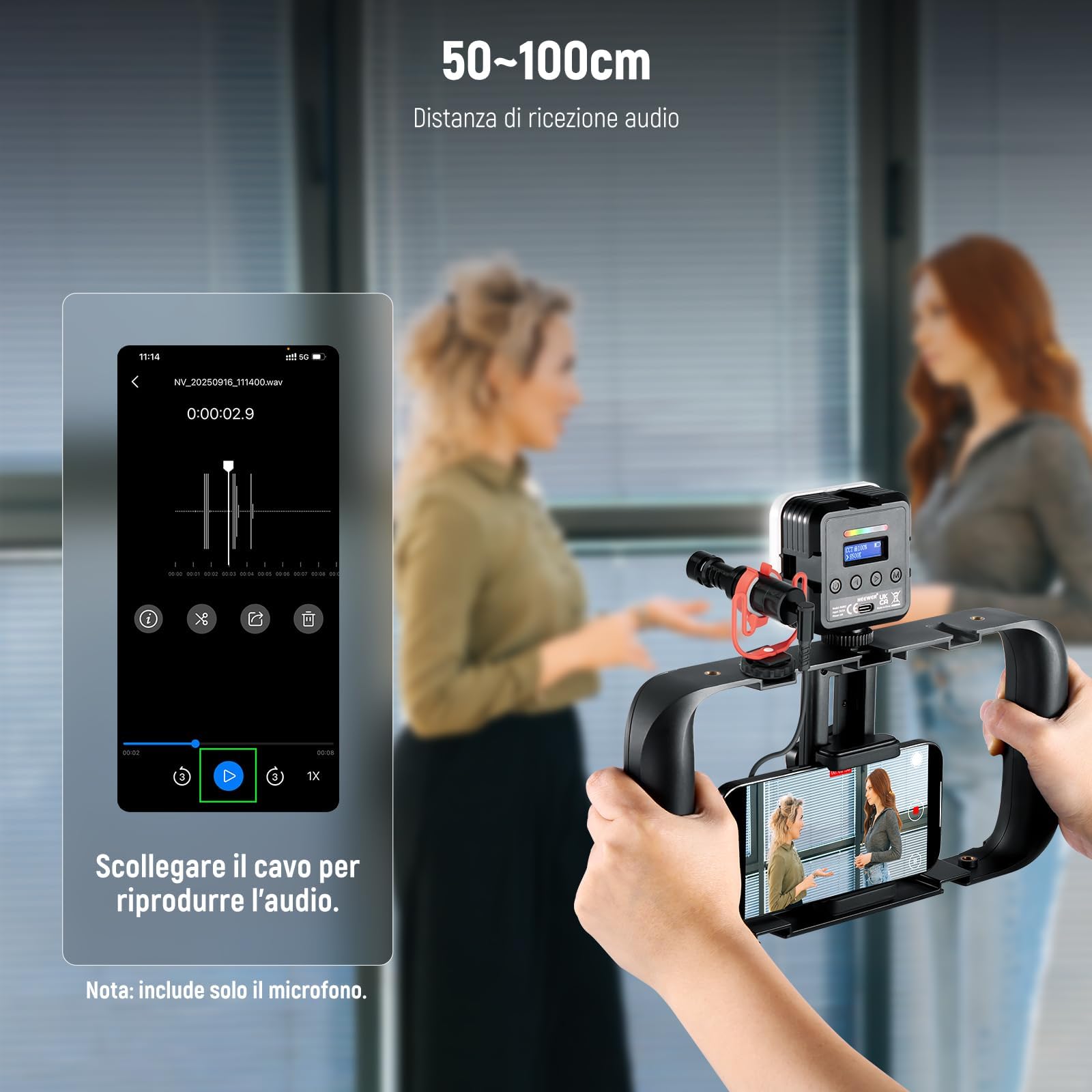 Neewer Microfono Vlog Plug & Play, mini microfono supercardioide 20-20KHz con TRS da 3,5 mm, USB C OTG, supporto antiurto, parabrezza compatibile con tablet Android Mac 16 15 14, Samsung S24, VM10
