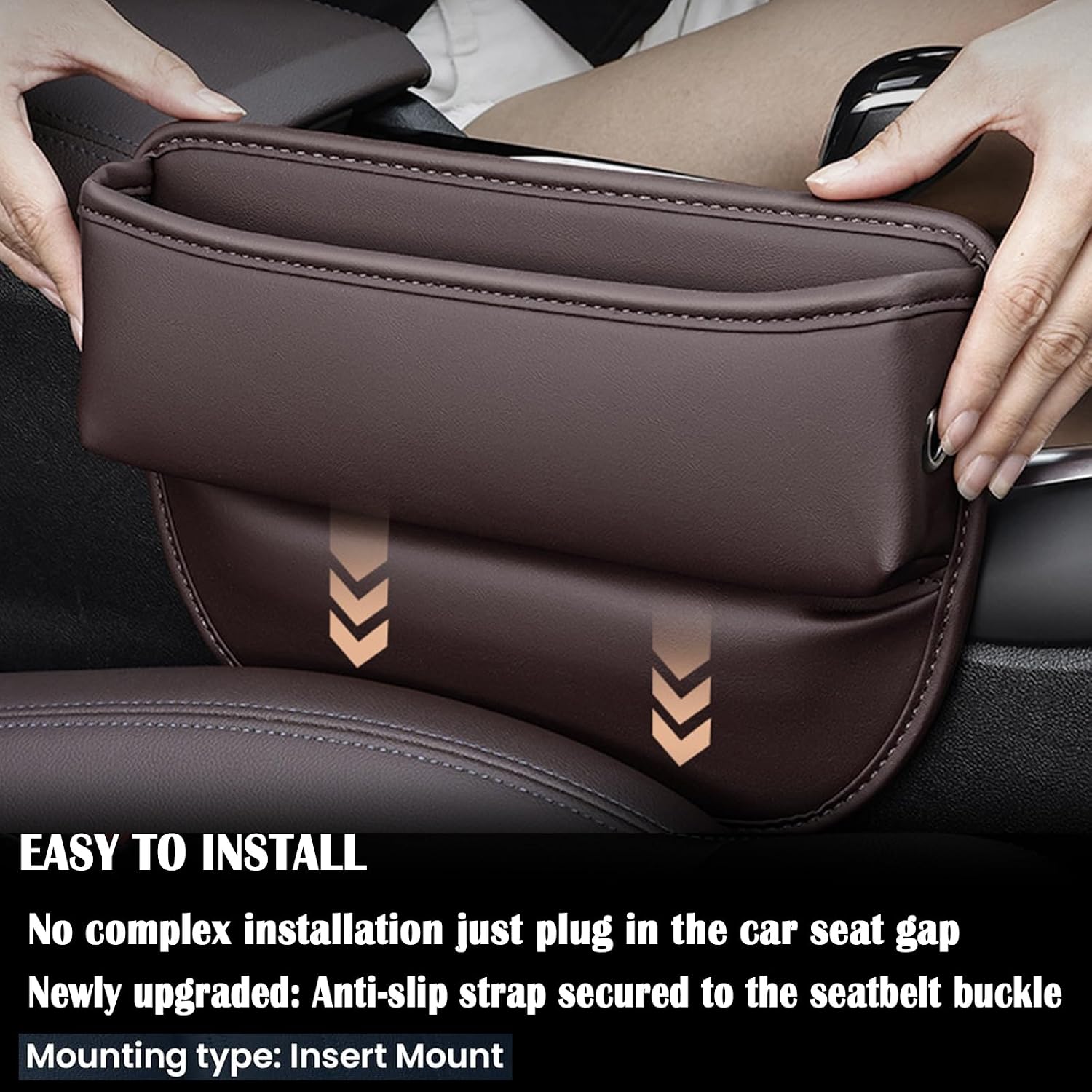 2 Pack Universal Fit Car Gap Filler, Premium Leather Seat Gap Filler Organizer, Car SUV Truck Essentials (Brown 2 pack)