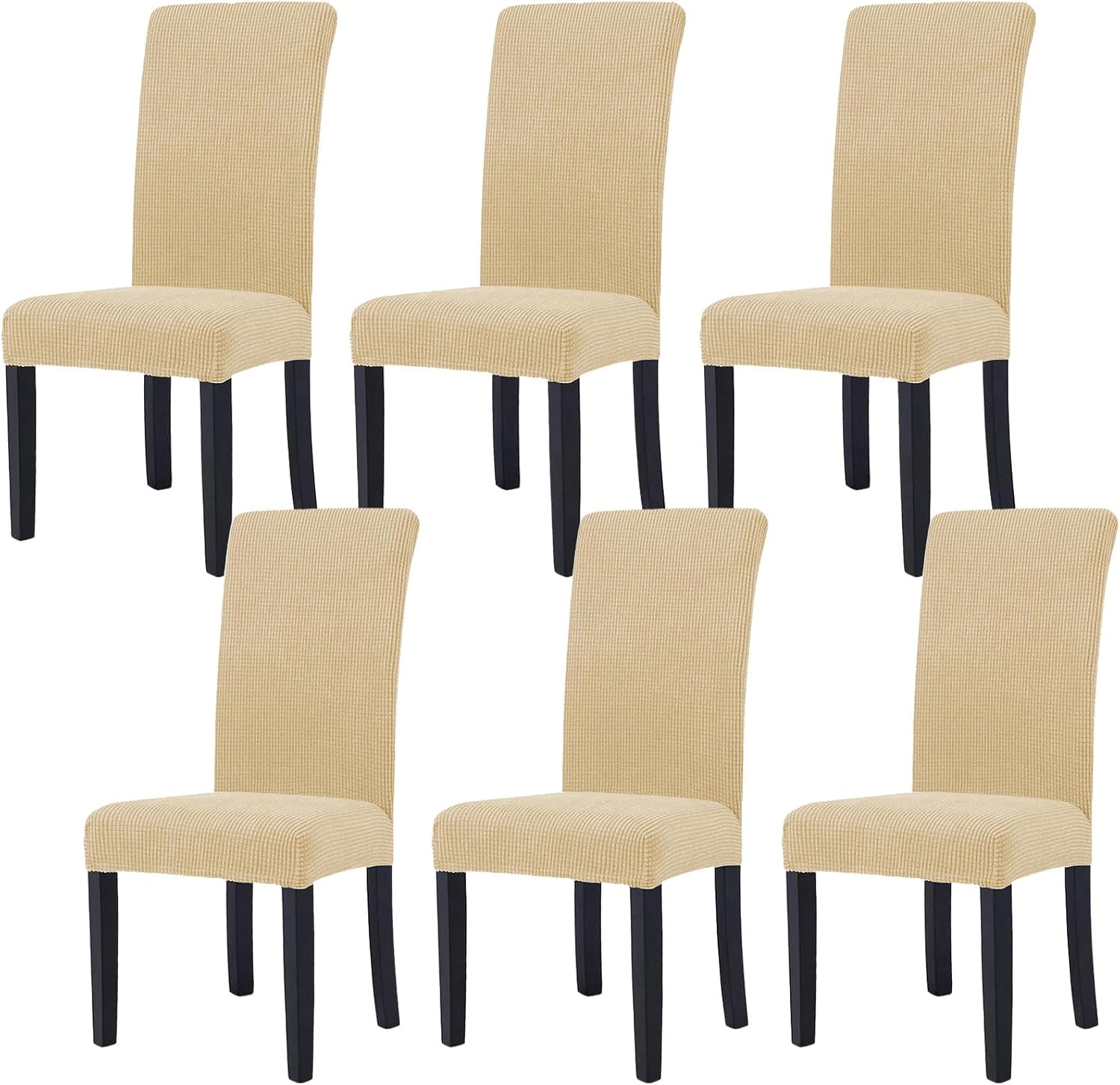 Chair Covers for Dining Room Set of 6, Stretch Parson Chair Slipcovers Removable Washable Kitchen Chairs Seat Covers,Beige Yellow