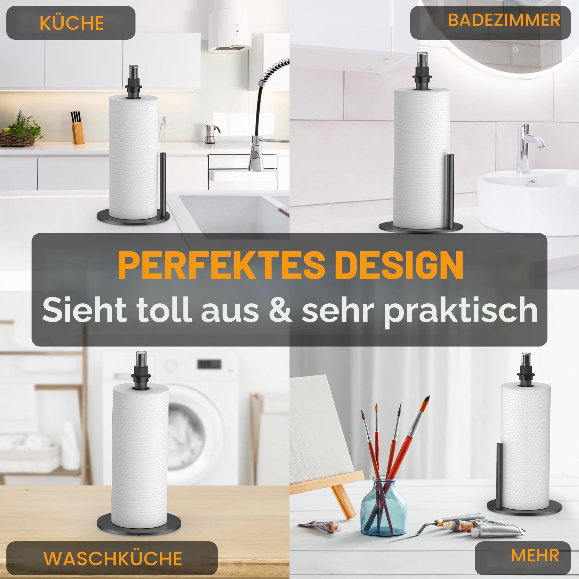 Papierhandtuchhalter mit Sprühflasche, Papierhandtuchspenderständer für die Arbeitsplatte mit Sprüher in der Mitte, Papierhandtuchhalterständer aus Edelstahl mit Sockel - Silber