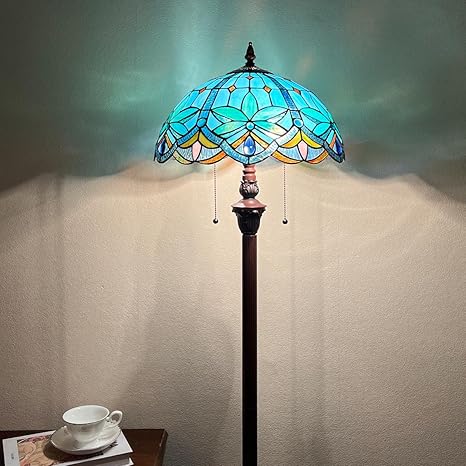 COTOSS Tiffany Style Floor Lamp with Handcrafted Stained Glass Shade,Antique Style Standing Light for Living Room,Bedroom,Office,Decorative Lighting W16 xH62 photo 2