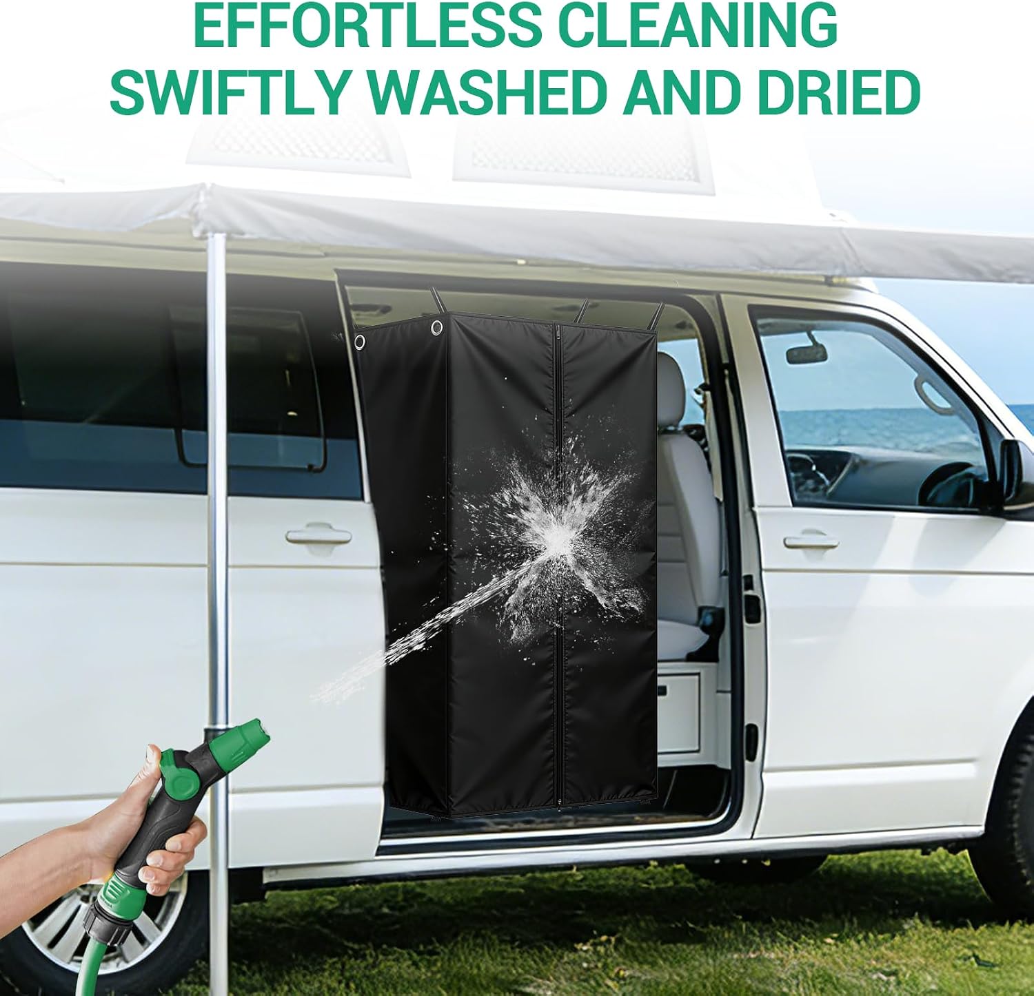 Premium RV Shower Privacy Curtain 30" W x 72" L - Waterproof Oxford Fabric with Enhanced Magnetic Bottom, Ceiling Anchors & Storage System for Camping, Van Life, Outdoor Bathroom