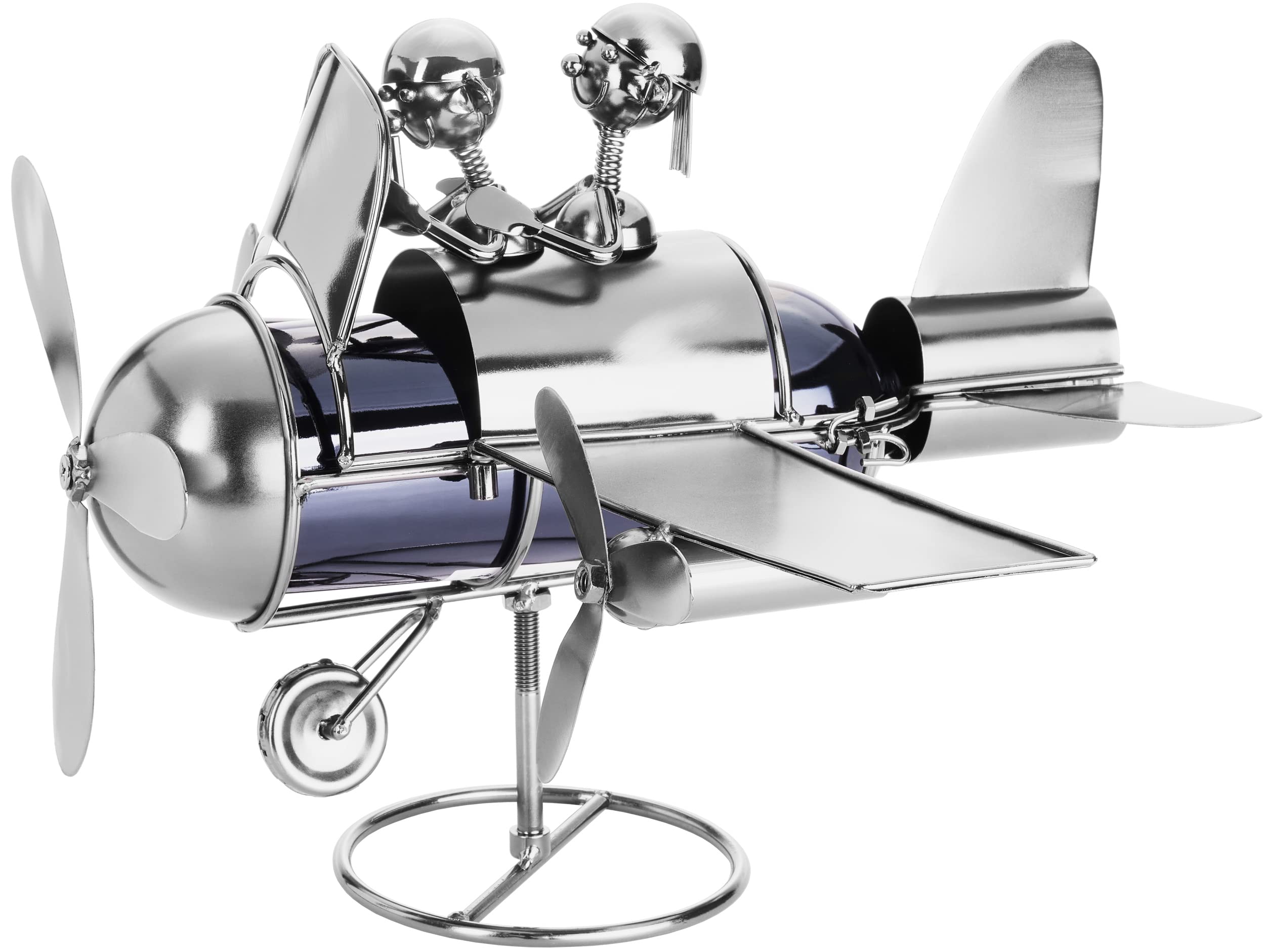 BRUBAKER Porte-Bouteille de vin - Couple dans Avion/Pilote - Métal - Carte de vœux Incluse - Idée Cadeau Originale - Objet décoratif