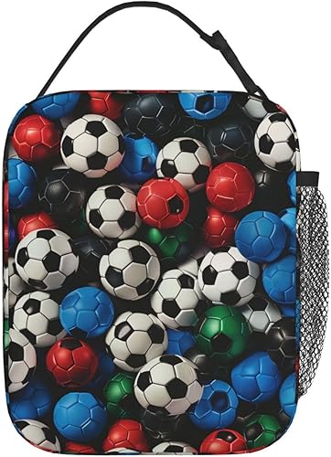 Miniatura 3 de Lonchera reutilizable de fútbol para niños, niñas, niños, mujeres y adultos, bolsa de almuerzo deportiva aislada, bolsa de poliéster para juegos,