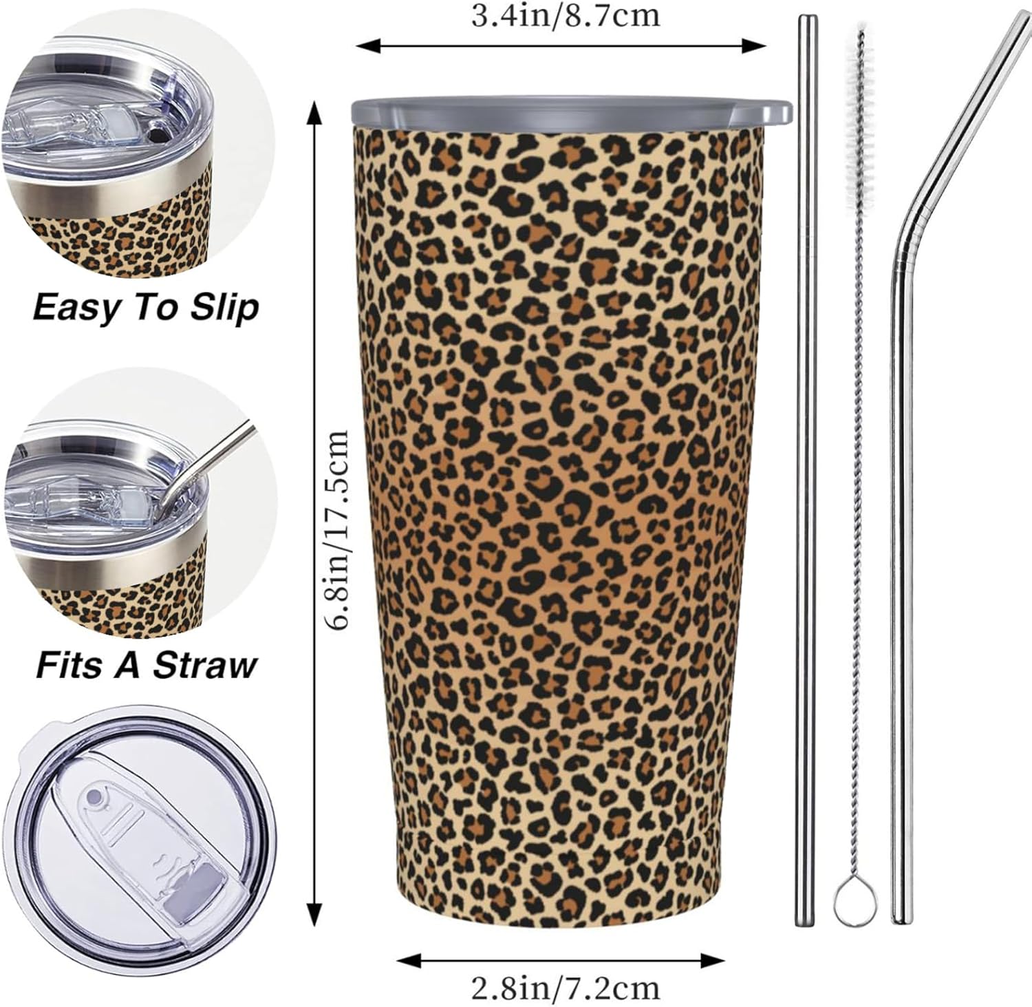 Cheetah Tumbler 20 OZ with Lid and Straw, Insulated Tumbler Mug Cup, Leopard Print Gifts for Men Women - Image 4