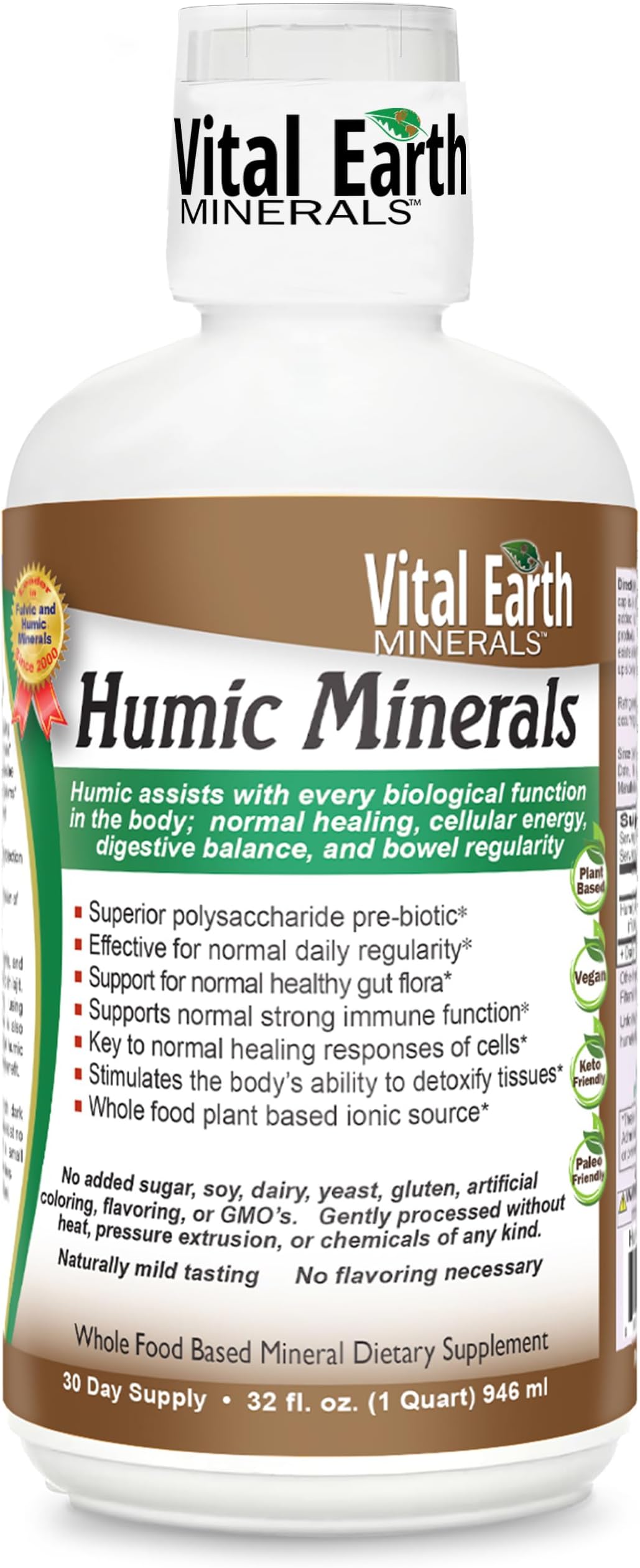 Vital Earth Humic Minerals - 70+ Trace Minerals with Naturally Occurring Fulvic Acid, Alkalizing Liquid Mineral Supplement for Ionic Detox, Digestive Support, Energy & Balance, 32 Fl Oz