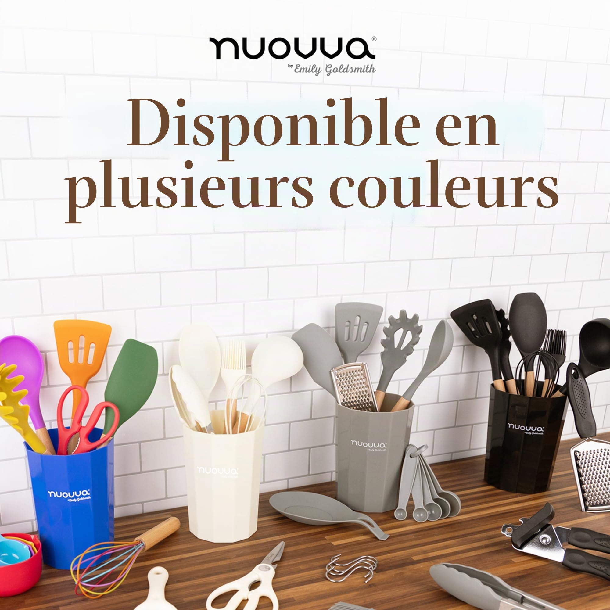 Ustensiles de cuisine antiadhésifs - Ustensiles en silicone résistants à la chaleur avec manche en bois - Ensemble de louches, cuillères et spatules - Outils et accessoires de - 35 pièces, Crème