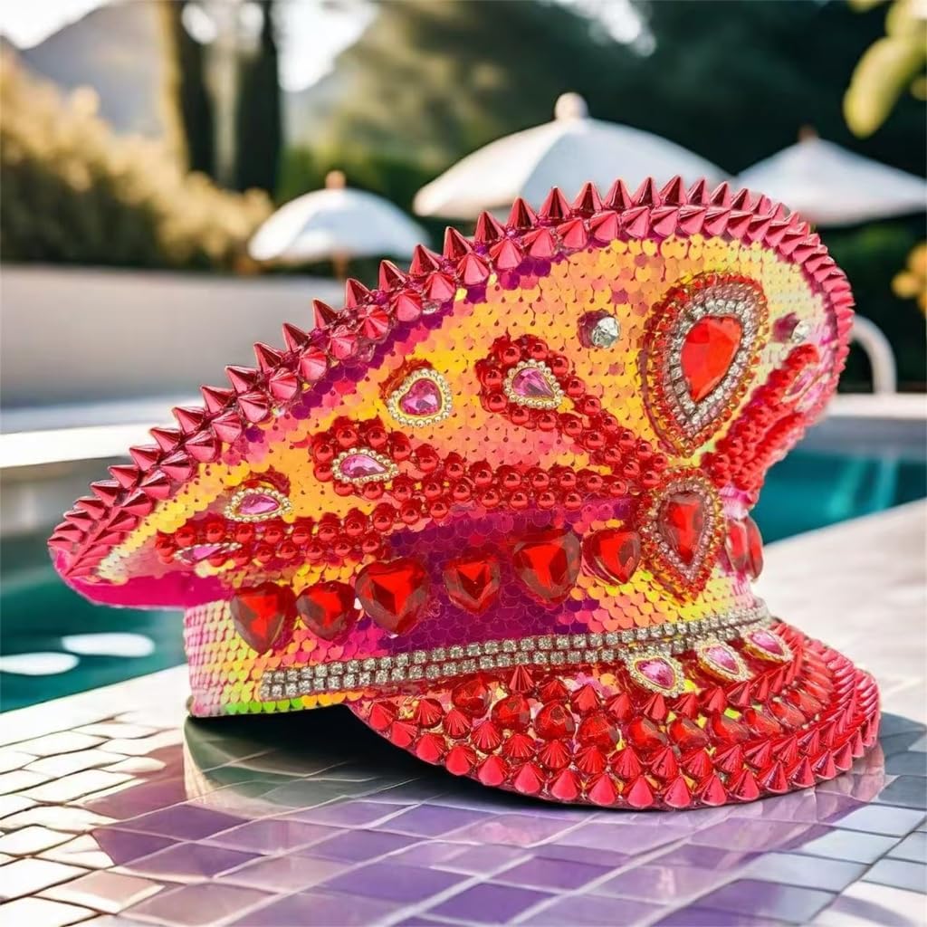 Stylish Heart Rhinestones Embellished Bucket Hat for Elegant Occasion Comfortable Polyester Fabric Ideal for Wear