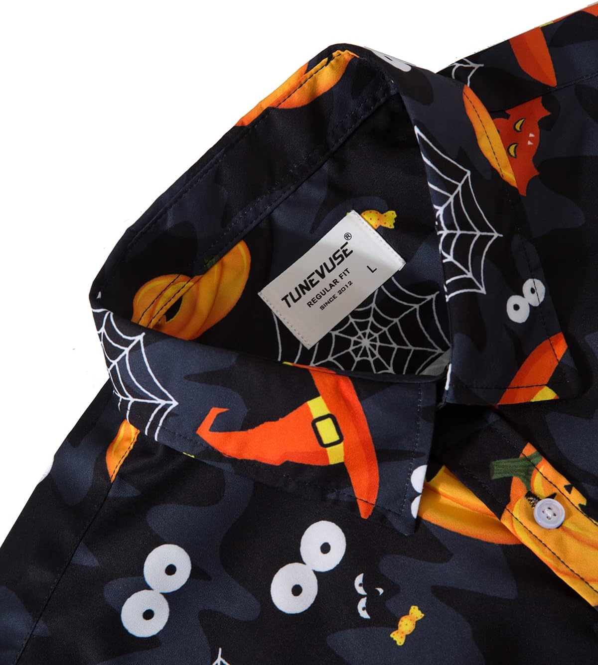 TUNEVUSE Men Halloween Shirts Adult Pumpkin Print Long Sleeve Casual Button Down Shirt Costumes - Image 3
