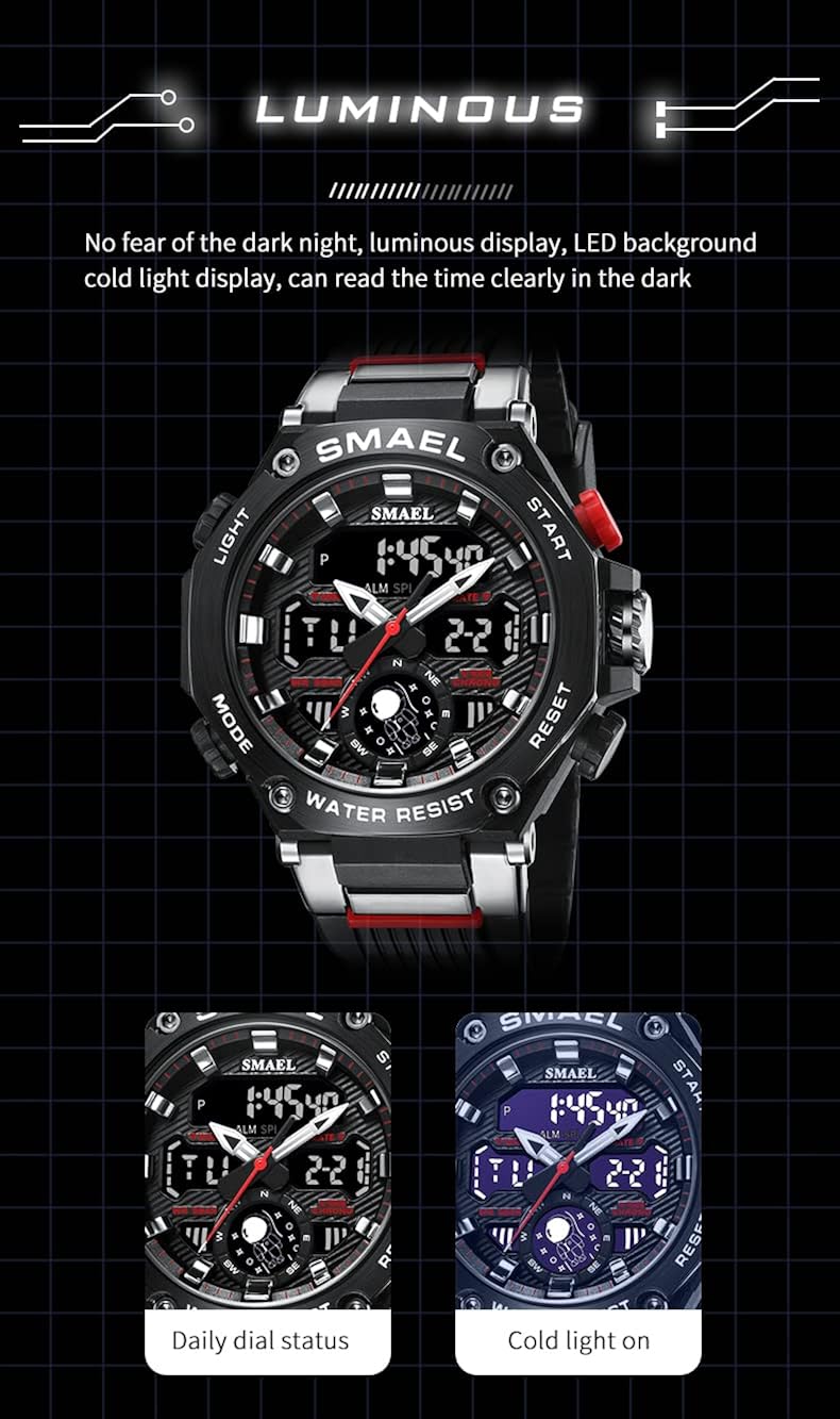 Miniatura 5 de Relojes para hombre multifunción, reloj deportivo militar S-Shock LED, digital, impermeable, reloj despertador