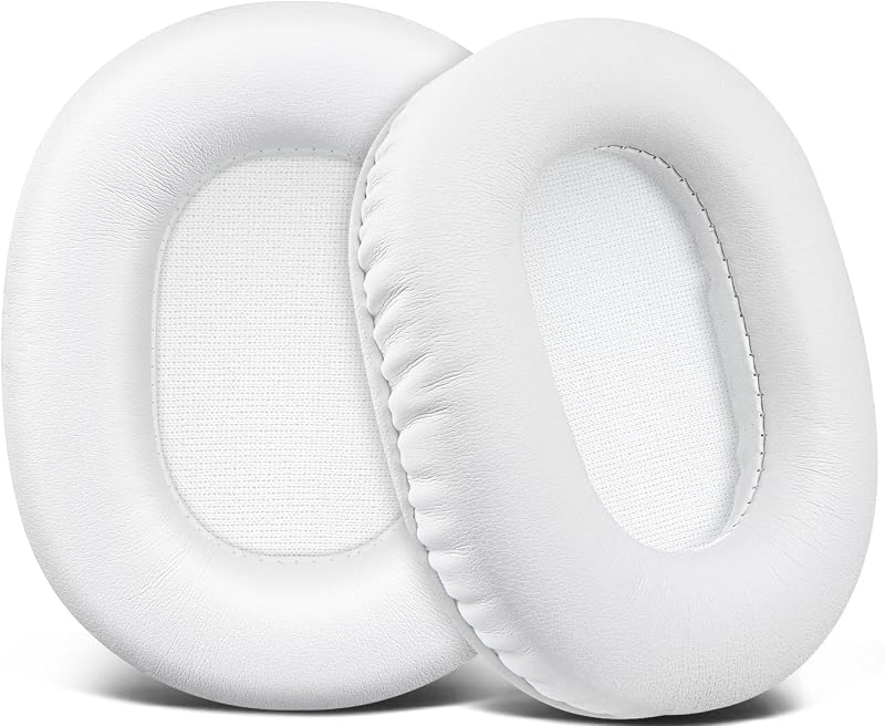 SOULWIT Earpads Replacement for Audio Technica ATH M50X M50XBT M50RD M40X M30X M20X MSR7 SX1 Monitor Headphones, Ear Pads Cushions with Softer Protein Leather, High-Density Foam - White