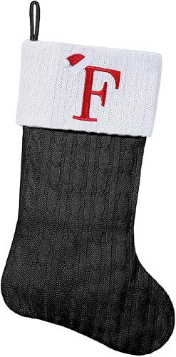 Miniatura 54 de Medias de Navidad con monograma de punto gris de 19.5 pulgadas. Calcetines de Navidad con inicial personalizadas, decoración de fiesta de Navidad