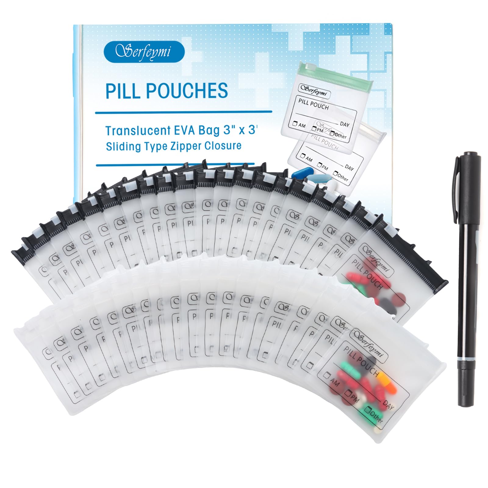 Serfeymi 48 Pcs Pill Pouches Bags for Travel 3 x 3 in 12 mil(Double Sided)
