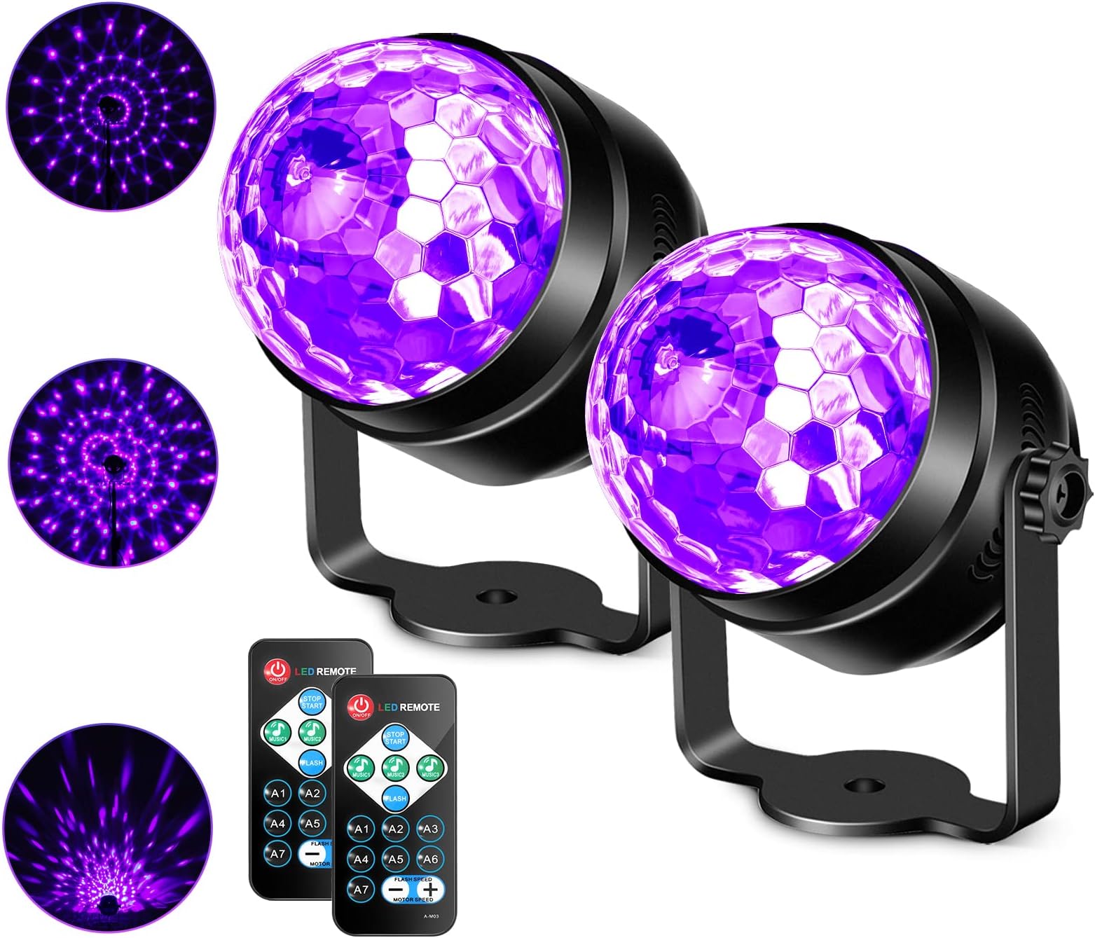 Litake [2 Pack] UV Black Lights 3W LED Disco Ball Party Lights Strobe Light Disco Lights, Sound Activated with Remote Control Dj Lights Stage Light for Festival Bar Club Party Wedding Show Home