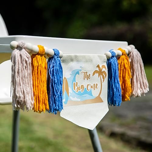 Miniatura 4 de Lintran The Big One - Cartel de cumpleaños de surf, azul, guirnalda de primera silla de bebé, 80.0 x 7.5 pulgadas, unisex