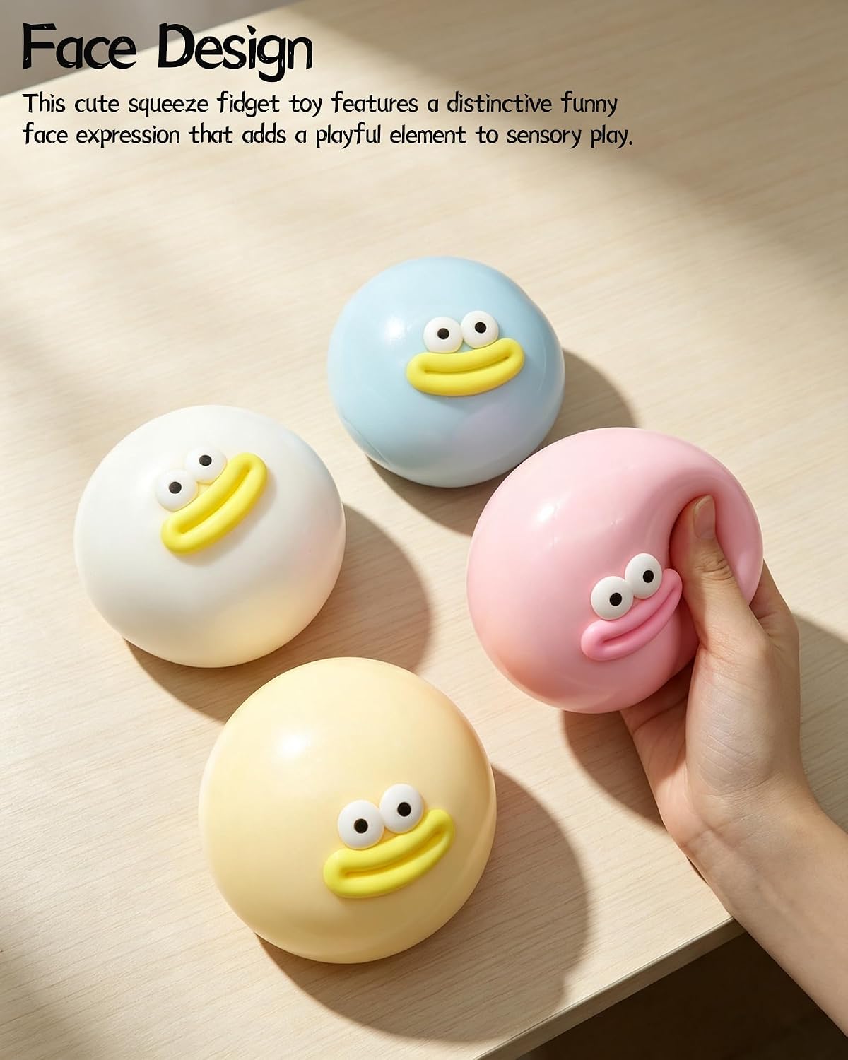 Funny Face Squishy Stress Ball for Stress Relief Desk for Adult, Blue image 4