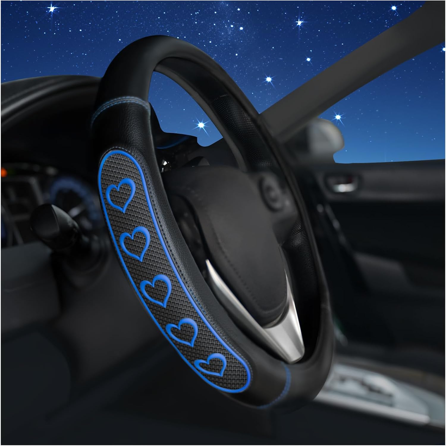 Ventilated Heart-Shaped Steering Wheel Cover with Anti-Slip Leather Grip for 14.5-15.2 Inch Steering Wheels