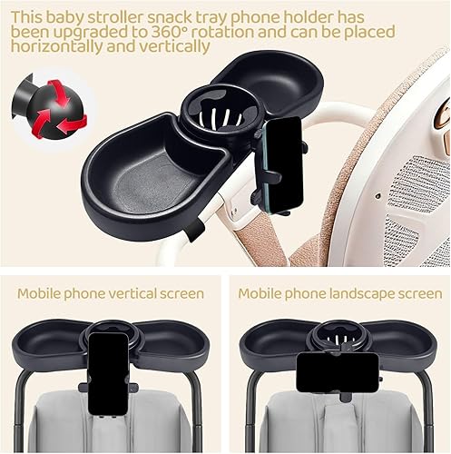 Miniatura 6 de Accesorio universal 4 en 1 para bandeja de aperitivos para cochecito con taza, soporte para teléfono y diseño giratorio de 360 accesorio de viaje
