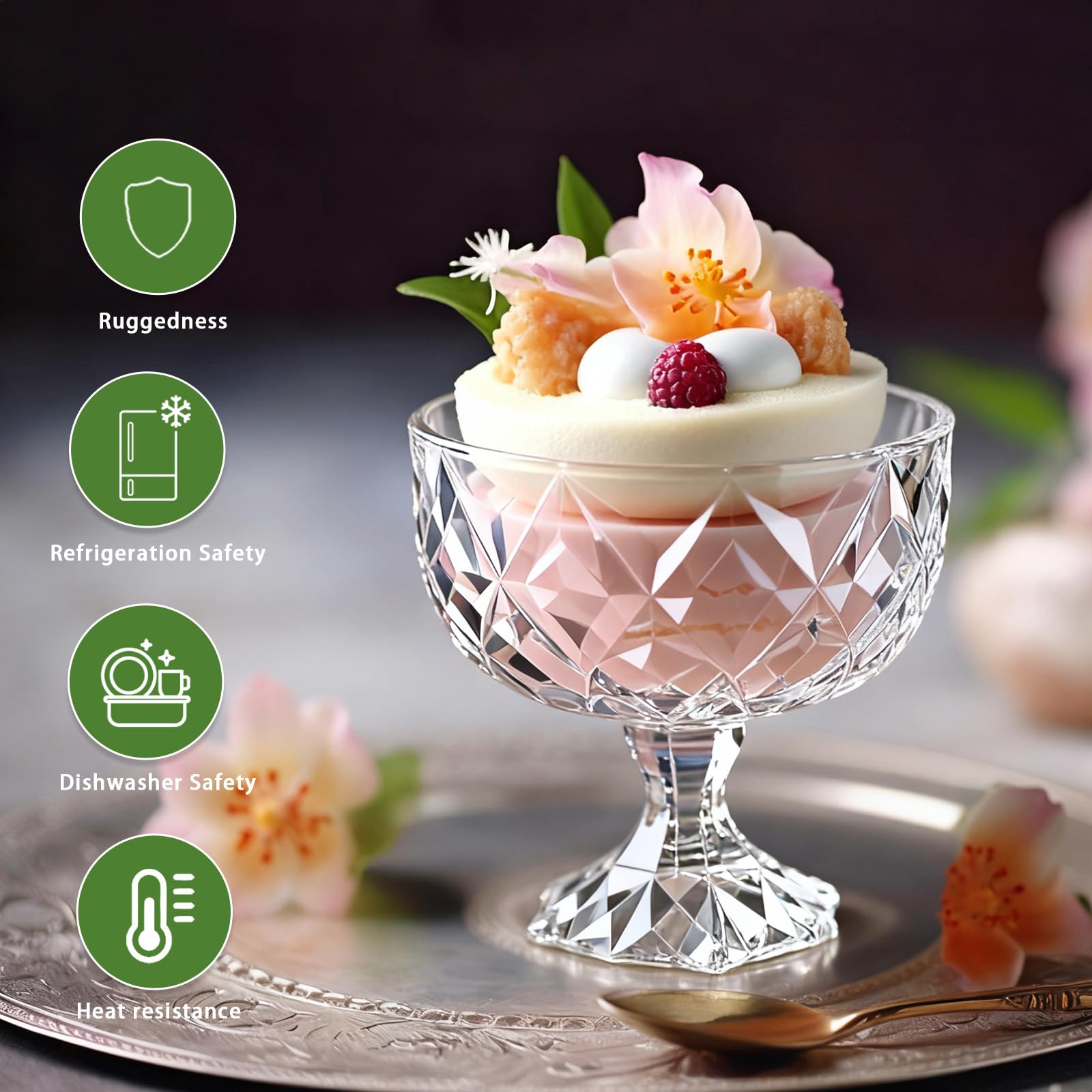 MYKAGS Set di 6 ciotole da dessert in vetro da 290,4 g, eleganti bicchieri in vetro per gelato, frutta, gelatina, piccole ciotole per feste, bicchieri per budino, snack, cereali, frutta