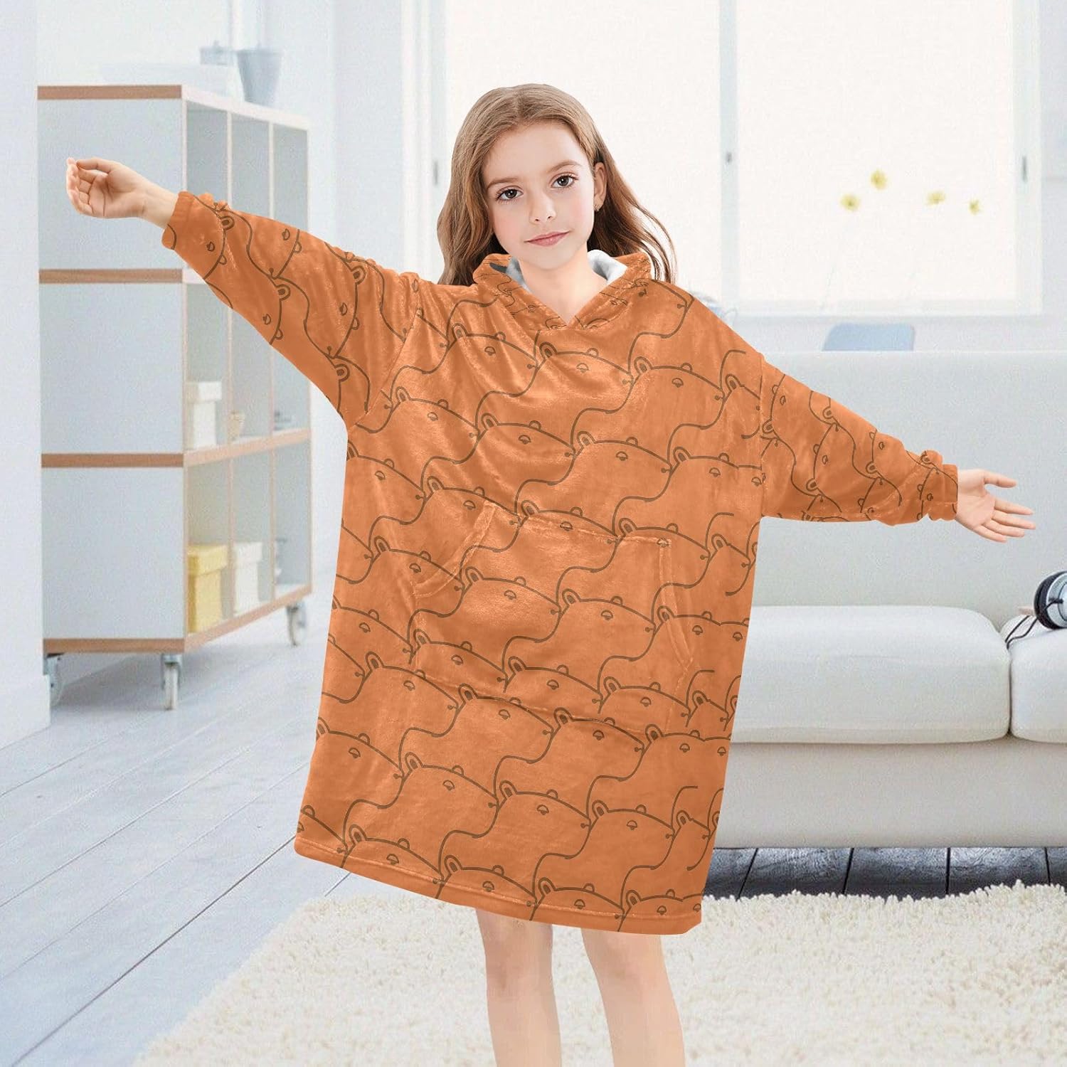 CEBUGI Capybara Pattern Wearable Blanket for Kids Blanket Hoodie with Kangaroo Pocket for Boys Girls age 3-14,L - Image 4