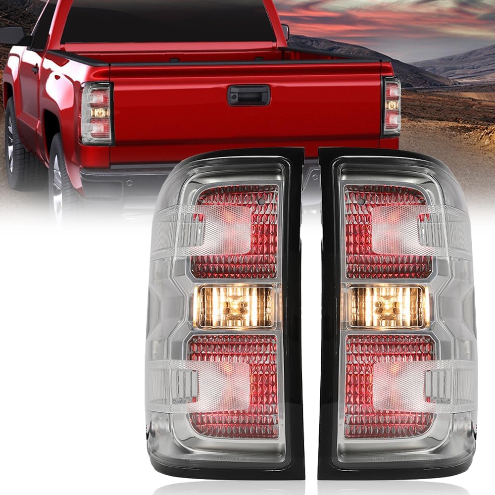 G-PLUS Tail Lights w/Bulbs Fit Chevy Silverado 1500 2014-2018/Fit Silverado 1500 LD 2019/Fit Silverado 2500 HD 3500 HD 2015-2019,Rear Lamp Clear Lens Luces Traseras, Faros TraserosAssembly
