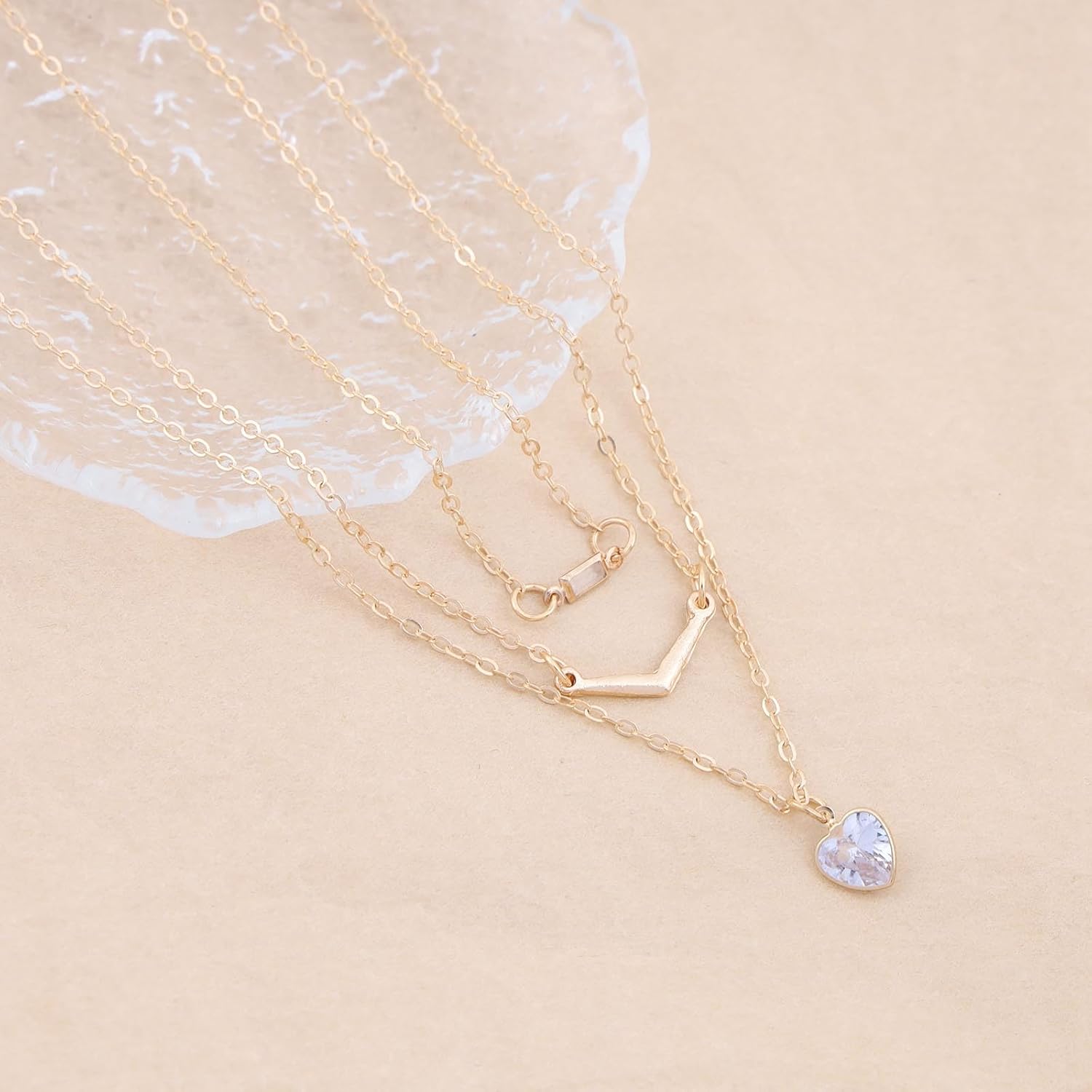 Boho Layered Cz Choker Necklace Gold Rhinestone Heart Necklace Crystal Heart Pendent Necklace Sparkling Gemstone Necklace Jewelry for Women - Image 4