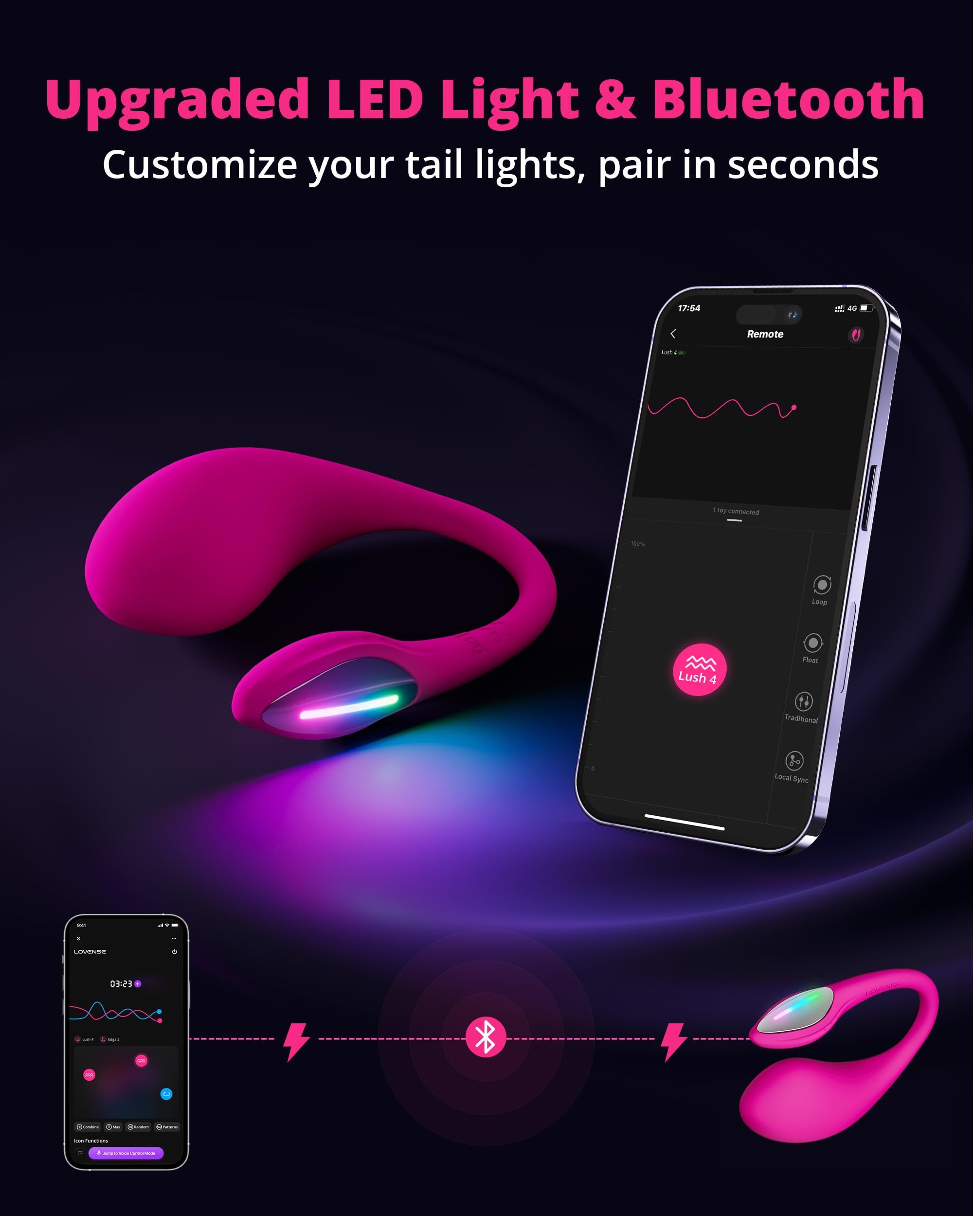 LOVENSE Lush 4 Remote Control G-spot Vibrator, Wearable Long Distance Adult Sex Toys & Games with LED Light, App Controlled Egg Vibrators for Women Couples, Powerful Vibration, Discreet, Waterproof