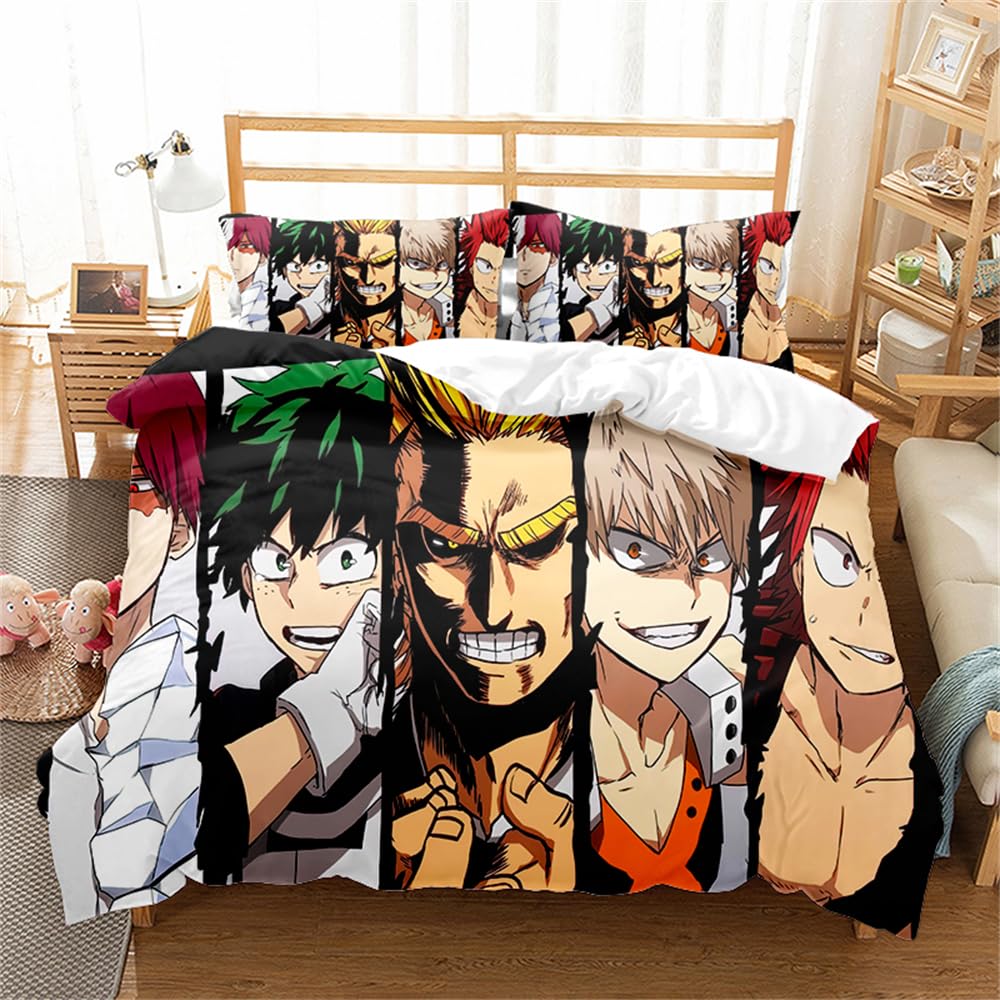 3 Pieces My Hero Academia Kids Duvet Cover, Print Bedding Set with Zipper Closure,white Reversible Children Quilt Cover (200x200cm(Double),Hero 01)