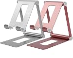 2 Pack Phone Stand for Desk, Cell Phone Holder, Fully Adjustable Desktop Cellphone Stand Accessories for Office Kindle Compatible with iPhone Pro/Max/Plus, Rose Gold & Silver