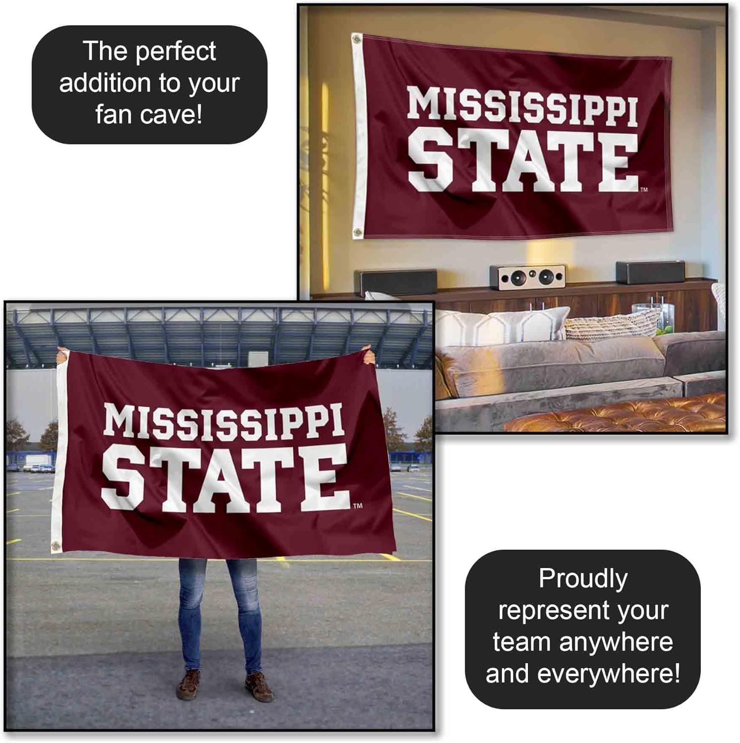 Mississippi State Bulldogs Wordmark 3x5 Grommet Flag - Image 5