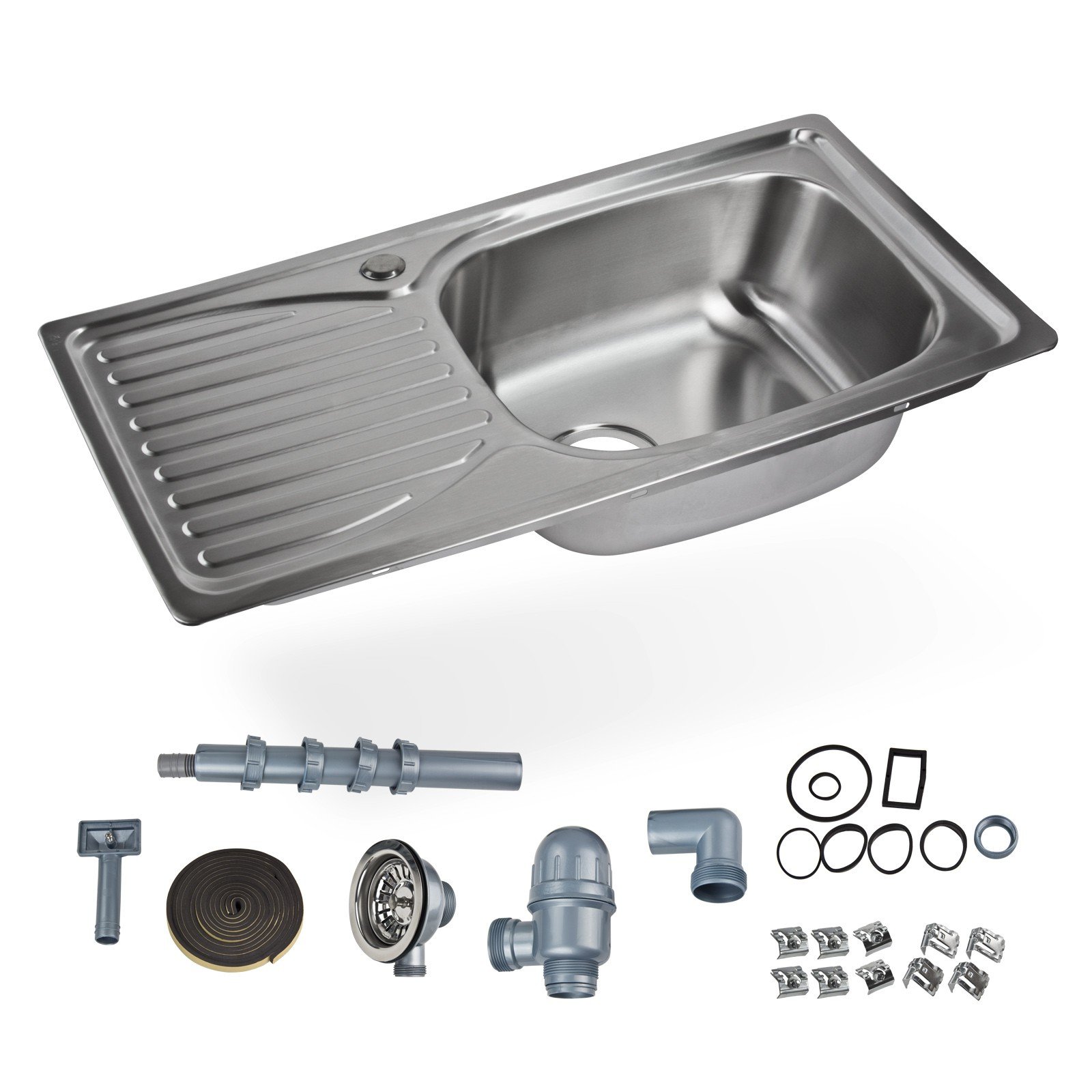 Stabilo-Sanitaer Einbauspüle aus hochwertigem Edelstahl, Spülbecken rechteckig, Ablagefläche links, klassische Küchenspüle in schönen und zeitlos modernen Design