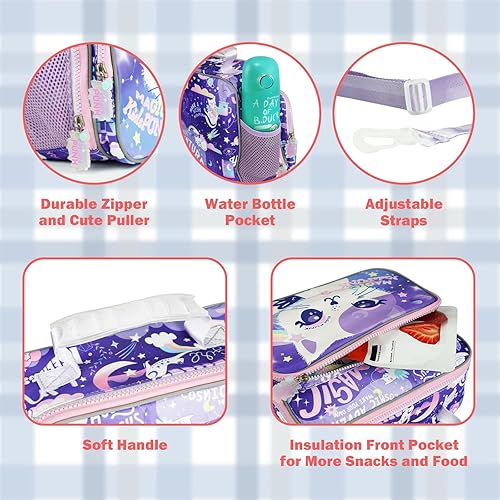 Miniatura 3 de Purple Cat - Lonchera unisex para niños y niñas, de aluminio, con soporte para botella de agua, aislada, sin BPA, fácil de limpiar, gran habitación