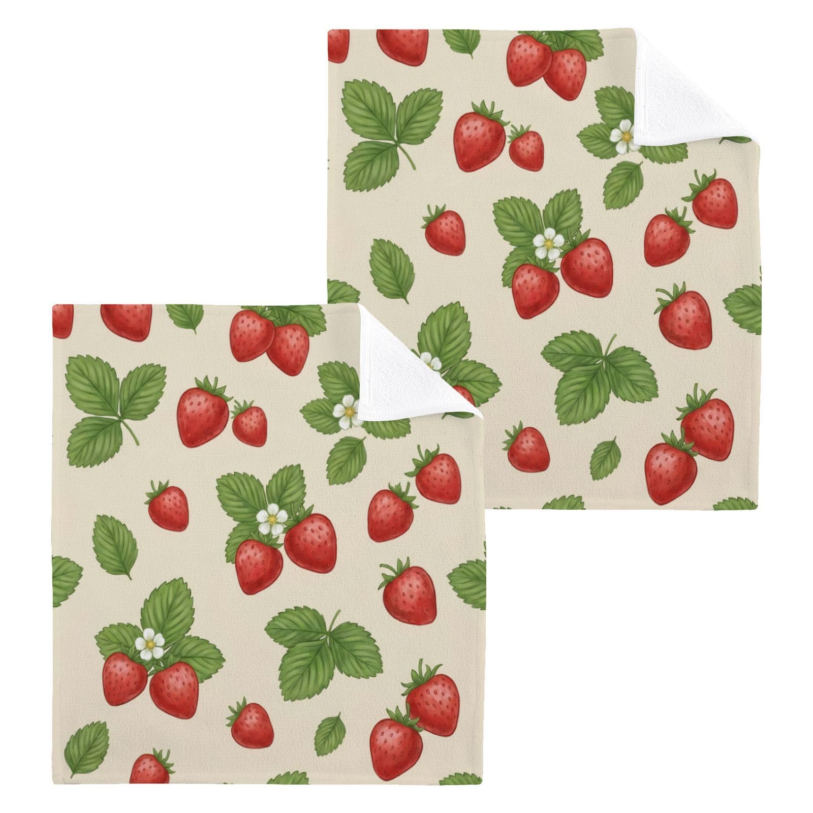 BOESI Cream Strawberry Bloom 12x12in Cotton Washcloth,Face Towel