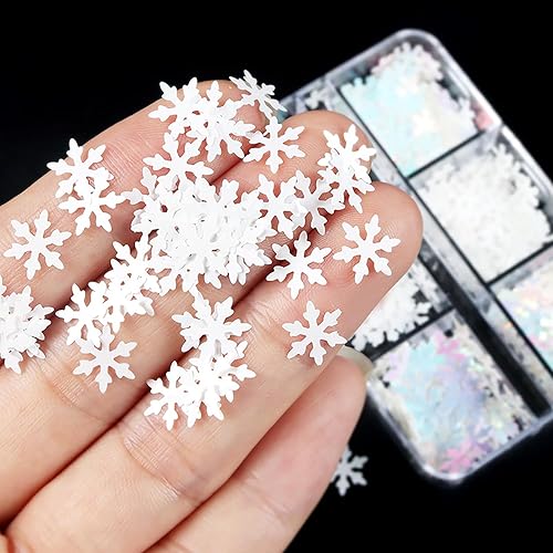 Miniatura 3 de Lentejuelas con purpurina para arte de uñas de copo de nieve blanco, diseños de copos de uñas brillantes 3D de invierno, suministros acrílicos de