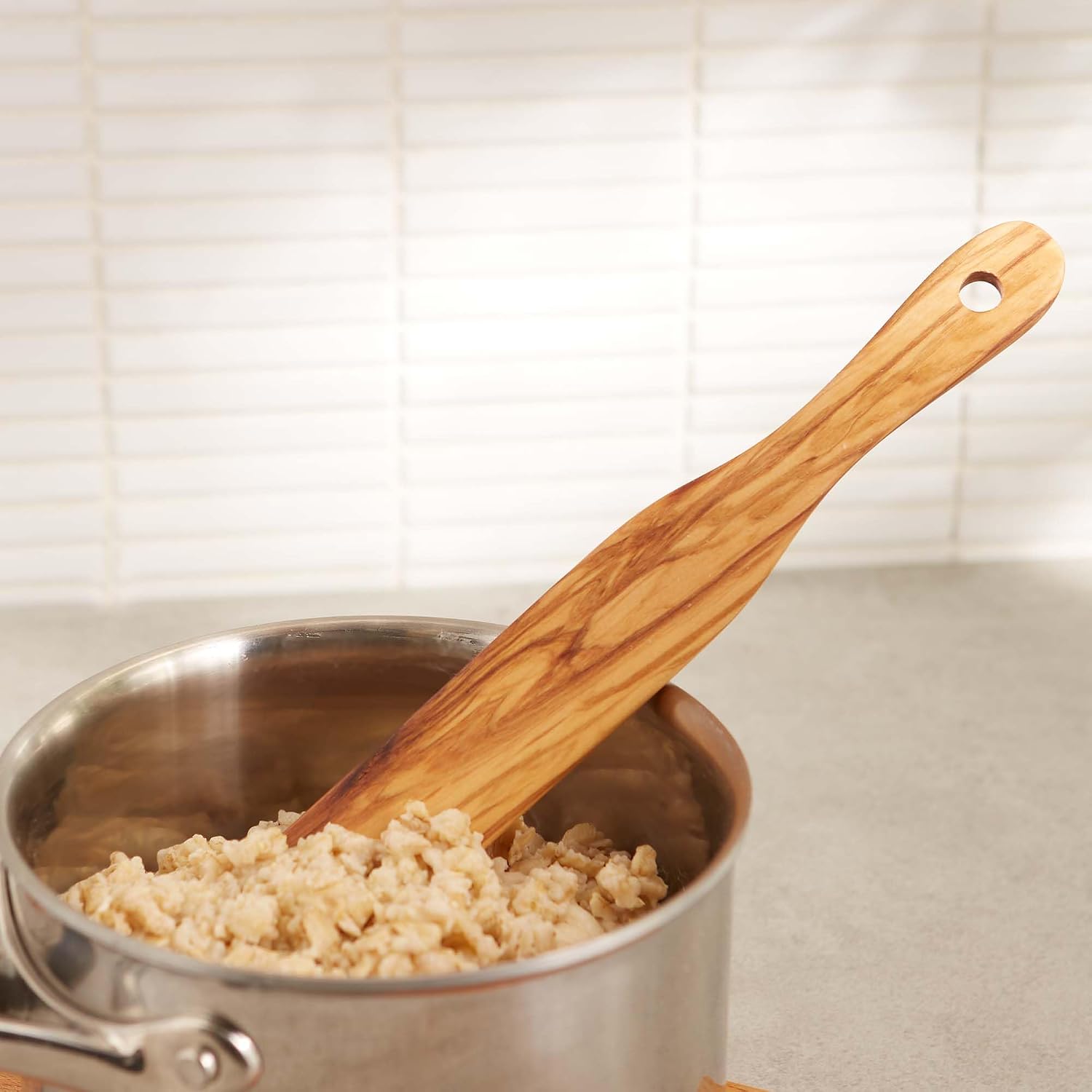 RSVP International Spurtle for Stirring, Whisking & Spreading, Flipping and More, Safe for Non-Stick Cookware, Crafted from Italian-Sourced Olivewood, 1.5x12-inch, Slim Design