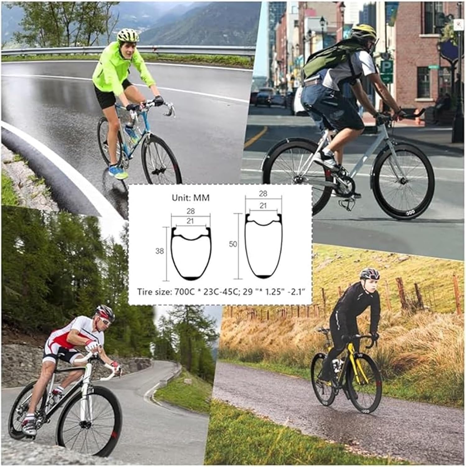 Ruedas de Carbono para Bicicleta de Carretera 700C, Llanta 50mm, Freno de Disco, Eje Pasante HG142mm, Rodamientos Sellados, 24 Radios, Ruedas de Ciclismo Carreras