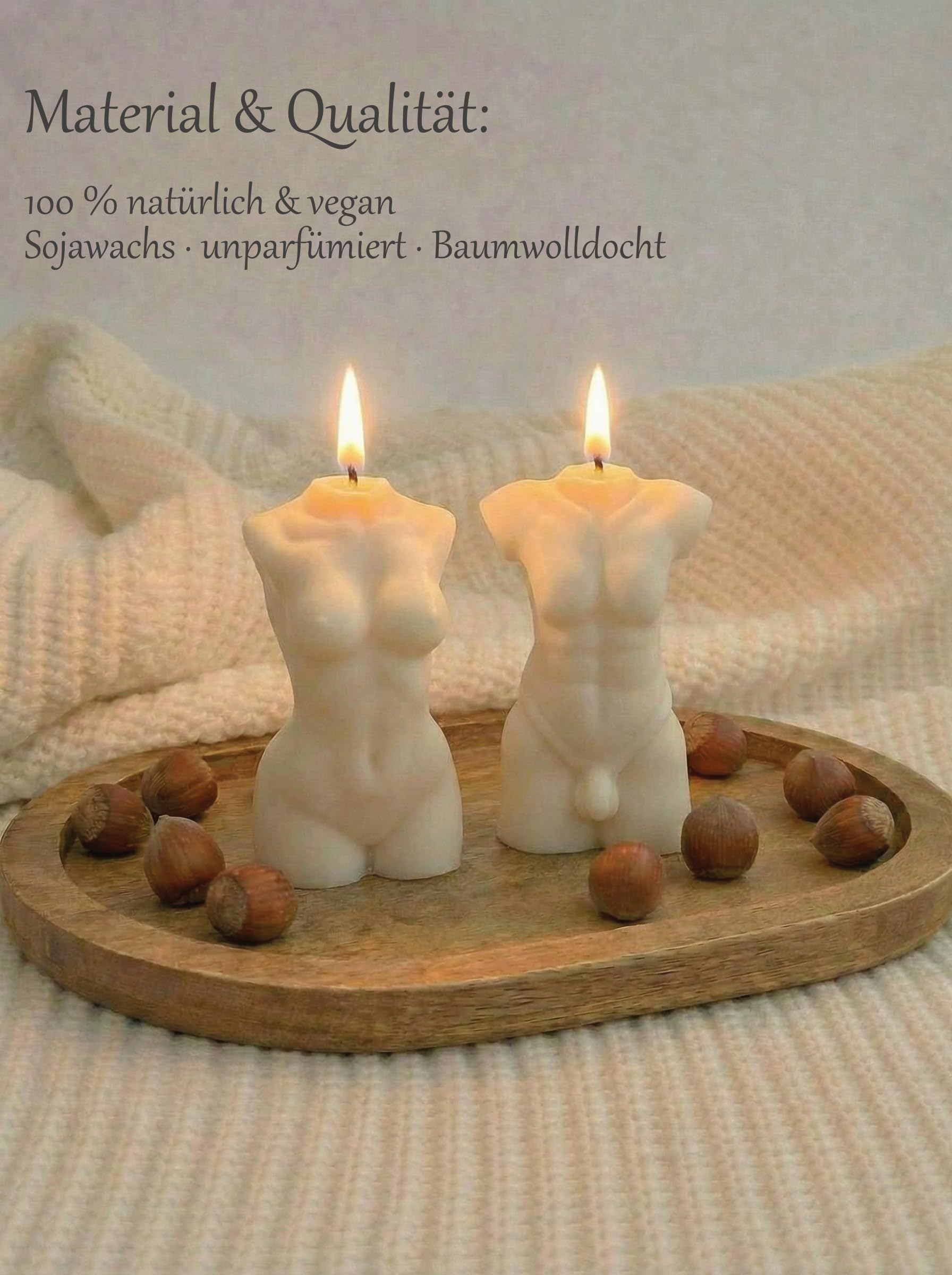 Juego de velas decorativas sostenibles de cera de soja natural, hechas a mano, Alemania, 100 % vegano, para hombre y mujer (crema), 5 x 5 x 9 cm