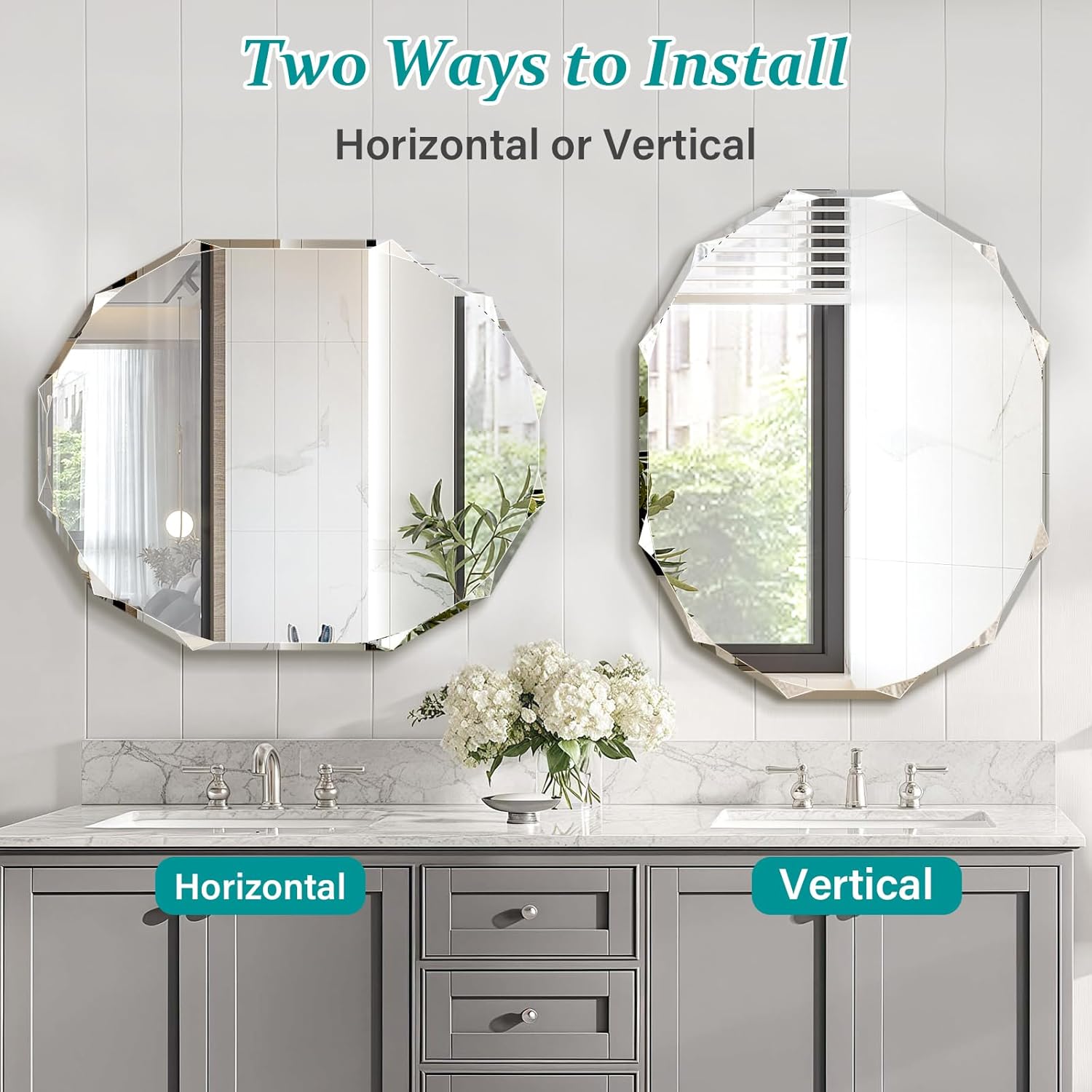 Pregaspor Single Beveled Edge Bathroom Vanity Mirror, 30" x 36" Oval Wall Mirror, Shatterproof Frameless Mirror for Over Sink, Restroom
