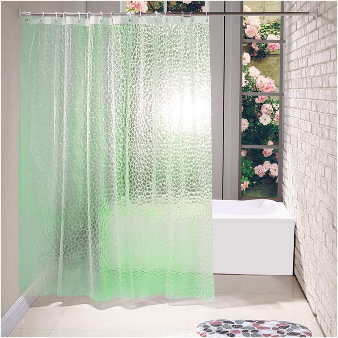 EVA Shower Curtain Liner, 78.74"x70.86" Waterproof 3D Thickened Clear Shower Curtain Liner with 12 Plastic Hooks for Bathroom Showers,Green