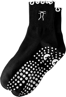 Yawlsow Cute Ruffle Pilates Grip Socks, Crew Grippy Socks Women Non Slip