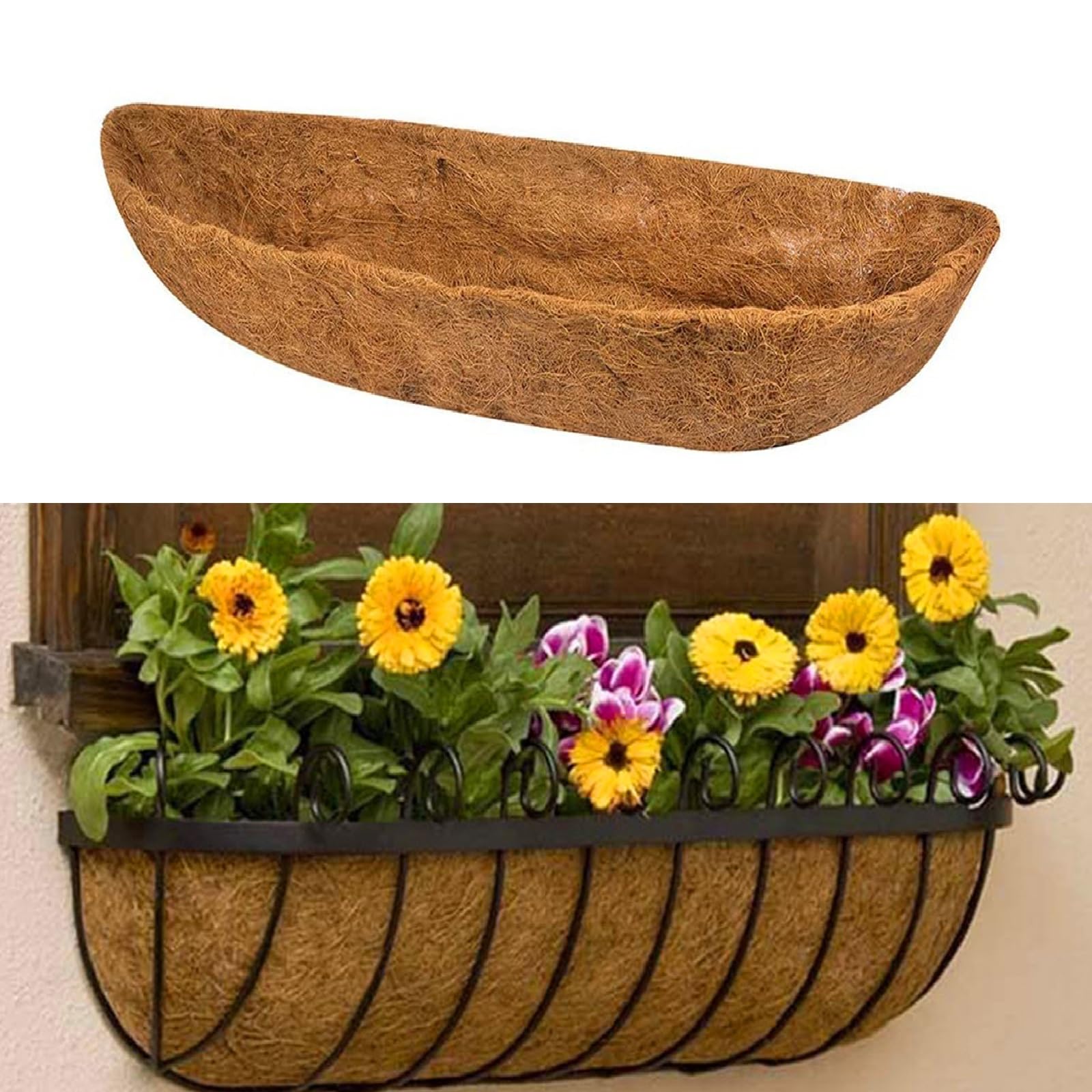 Kouoybt 24/30/36/48 Inches Trough Coco Replacement Liners, Trough Planters Outdoor, Wall-mounted Hanging Basket Liner, Basket Liners for Wall Planters (1PCS, 48inch)