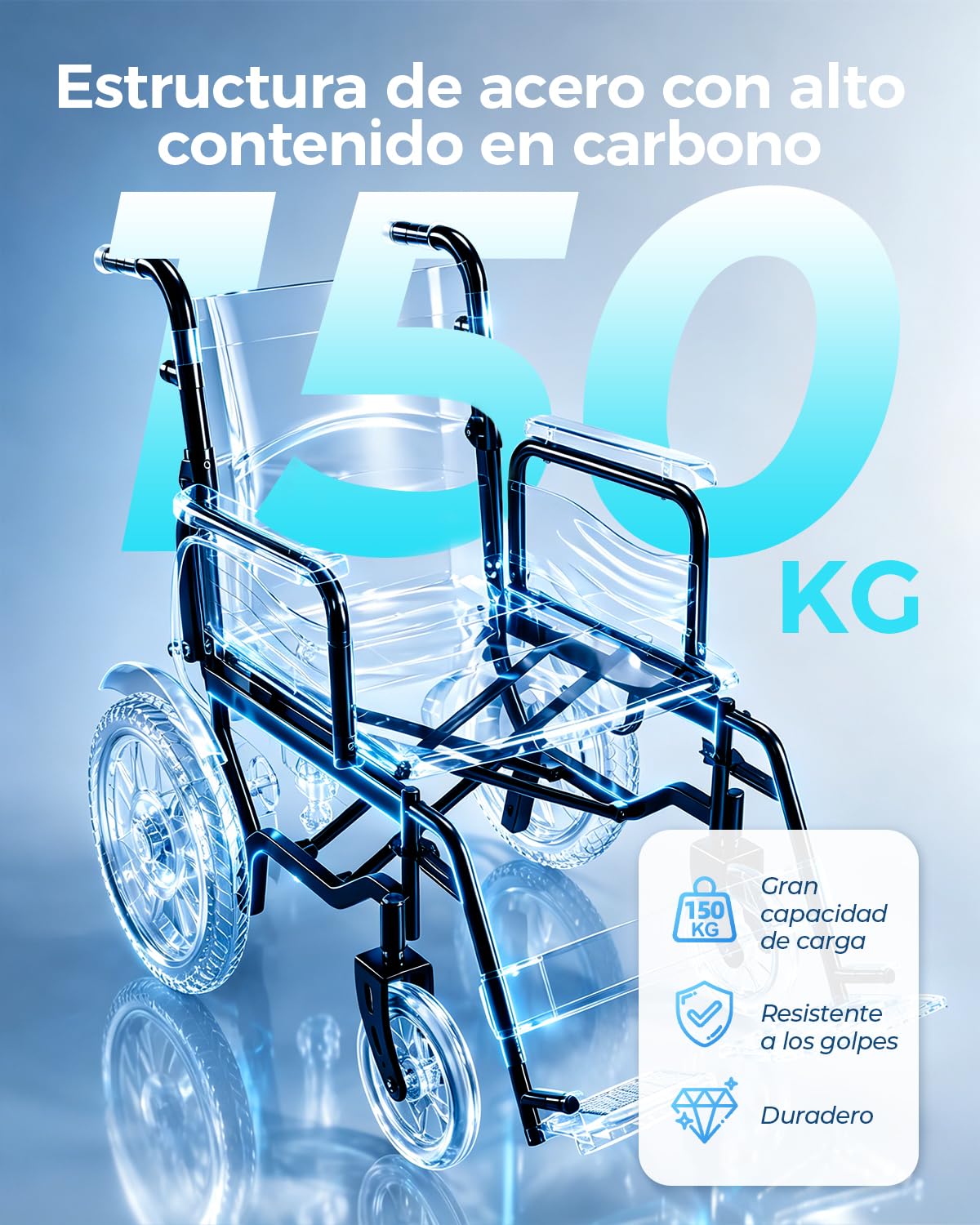Homyking Silla De Ruedas Eléctrica Plegable para 48cm de ancho, Ligera silla ruedas electrica para mayores, Autonomía de 25 km, capacidad de carga de 150 kg