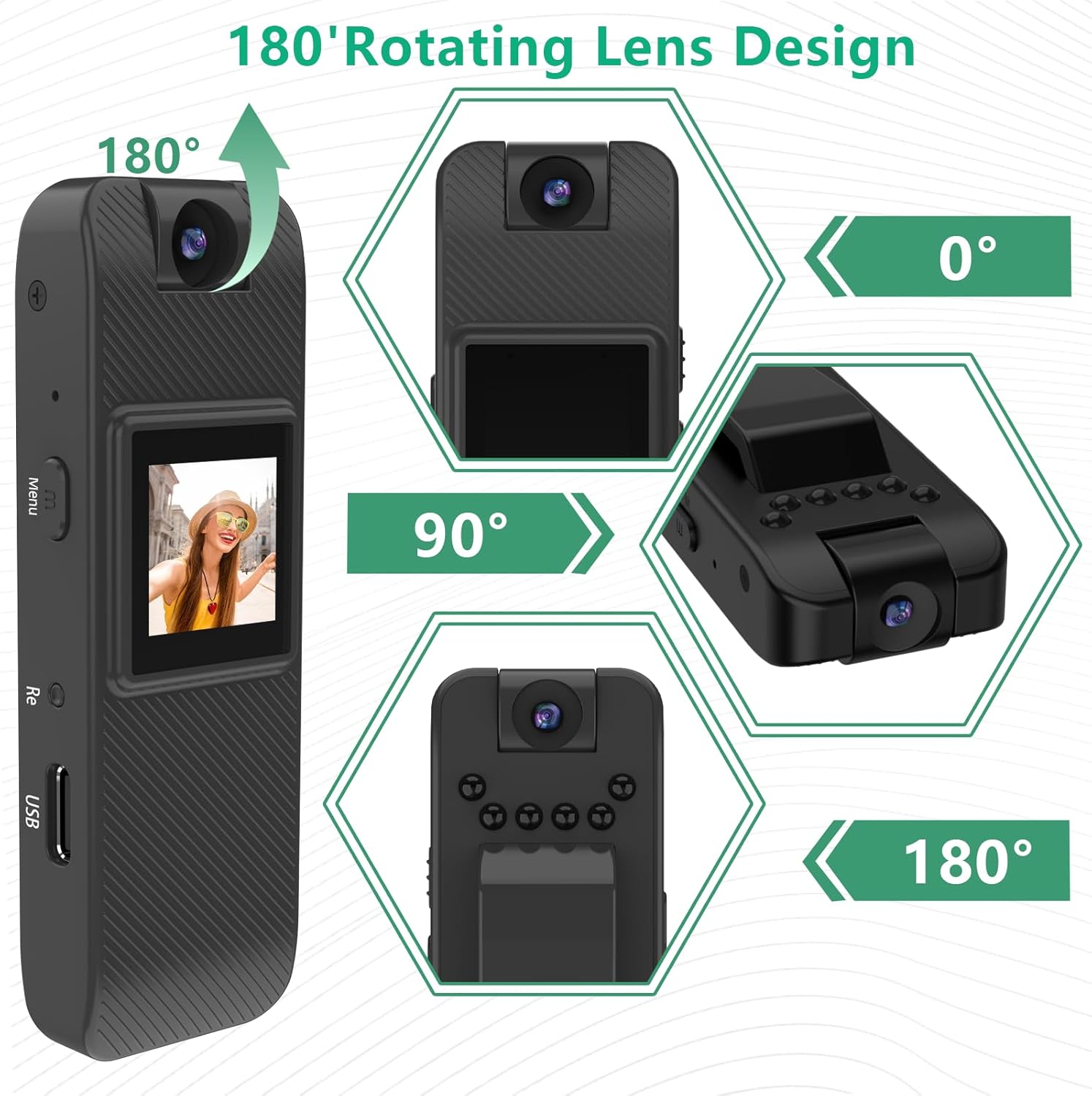 64GB Wearable Camera, Body Camera with Audio and Video Recording, 1080P Mini Portable Action Cam with 180° Rotating Lens & Night Vision for Police Law Enforcement, Cycling, Motorcycle, Sports, Travel